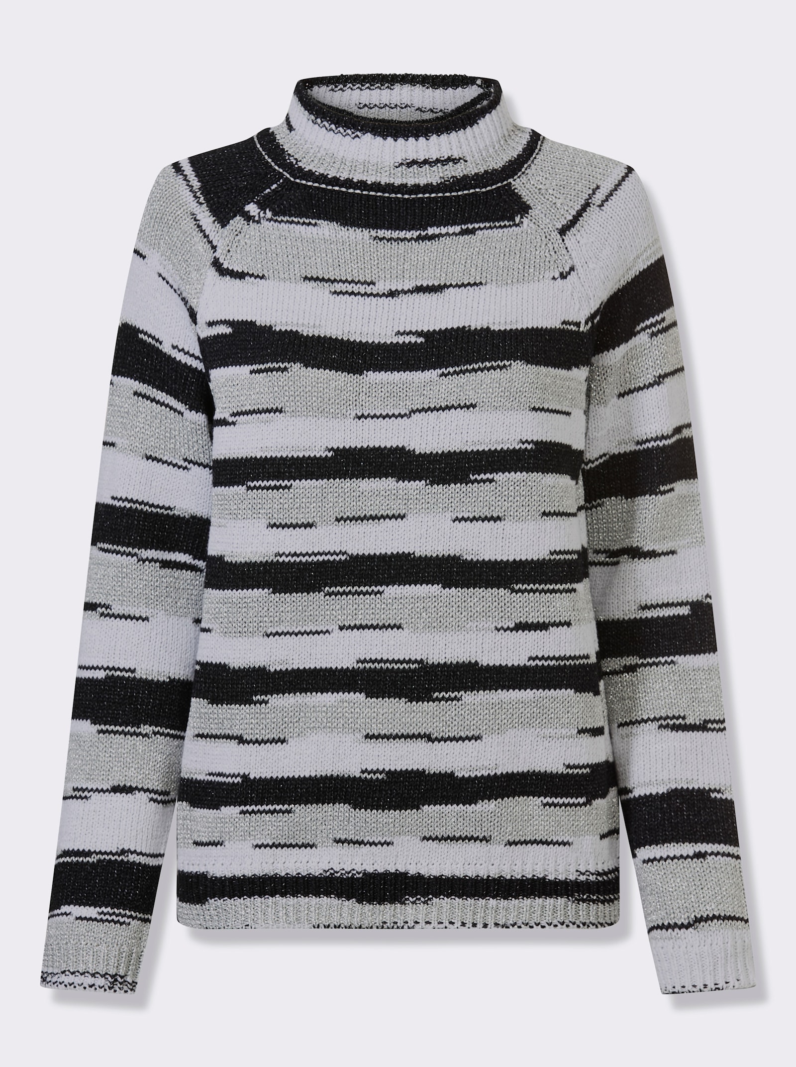 Langarm-Pullover mit Glitzergarn - weiß-schwarz-gemustert