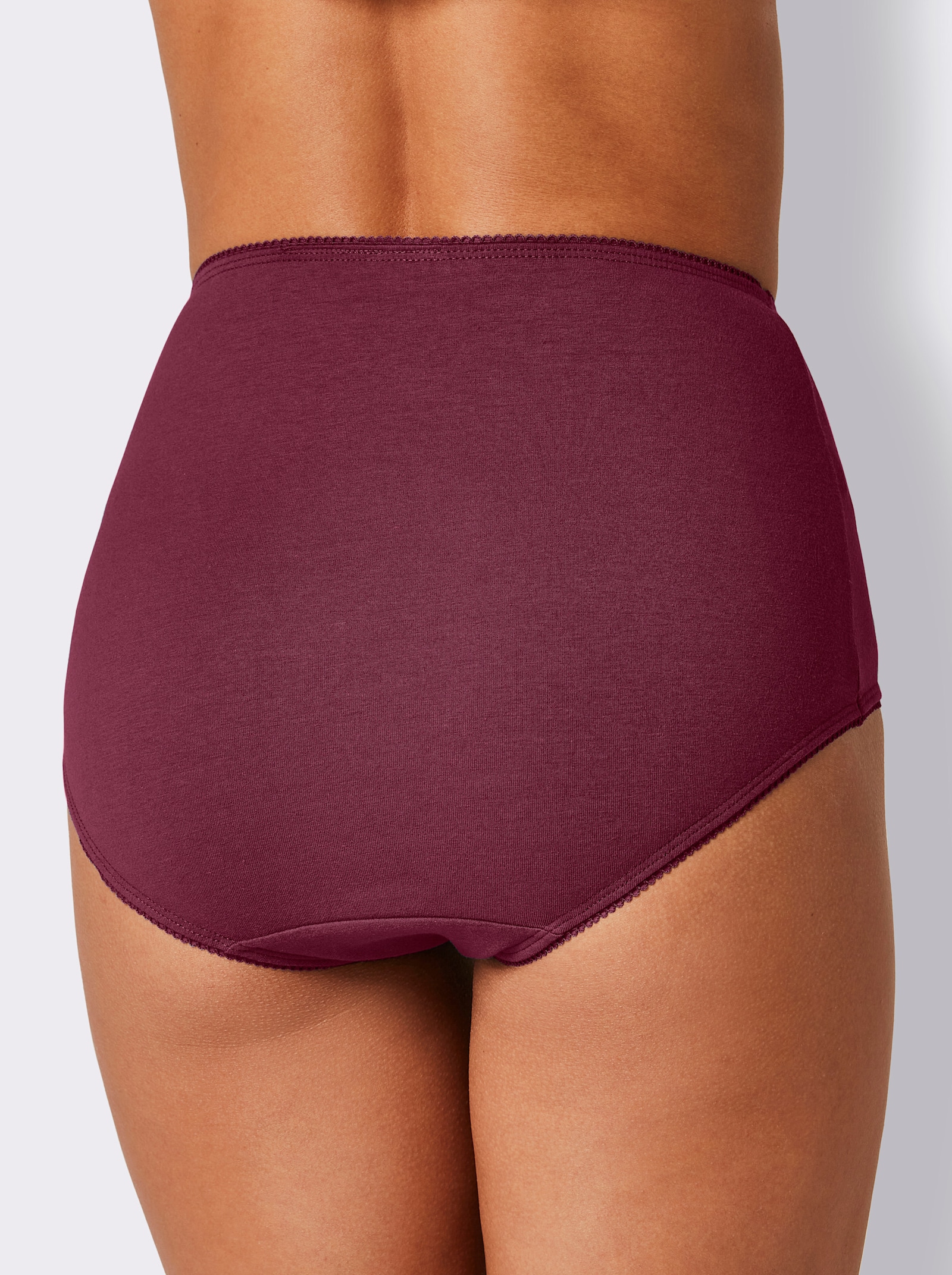 wäschepur Taillenslip mit Mäusezähnchen-Spitze - 2x rauchblau-bedruckt + 1x rauchblau + 1x bordeaux