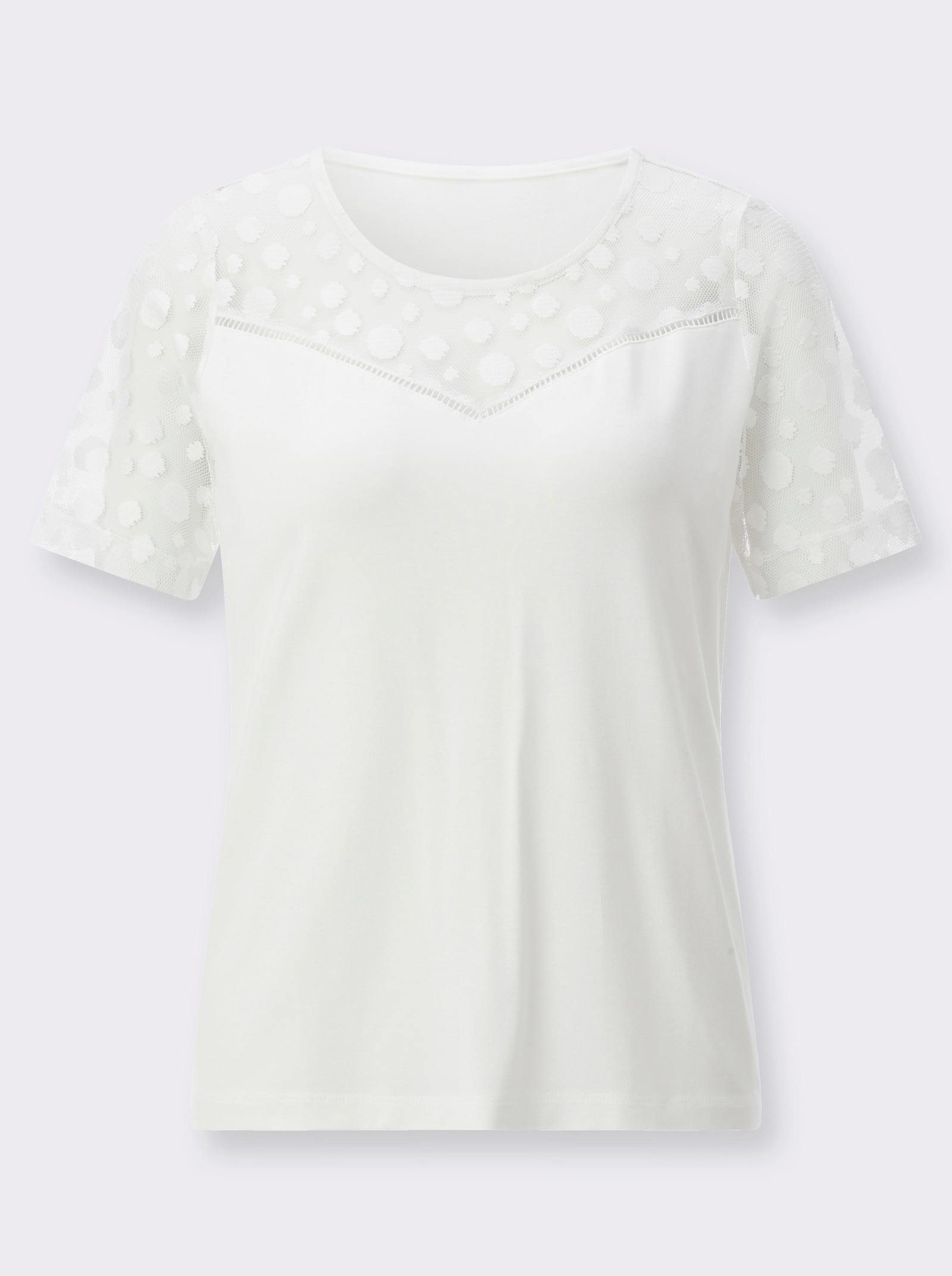 Kurzarmshirt mit Mesh-Einsatz - ecru