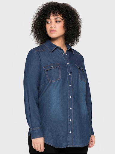 sheego Jeansbluse mit Druckknöpfen - blue denim
