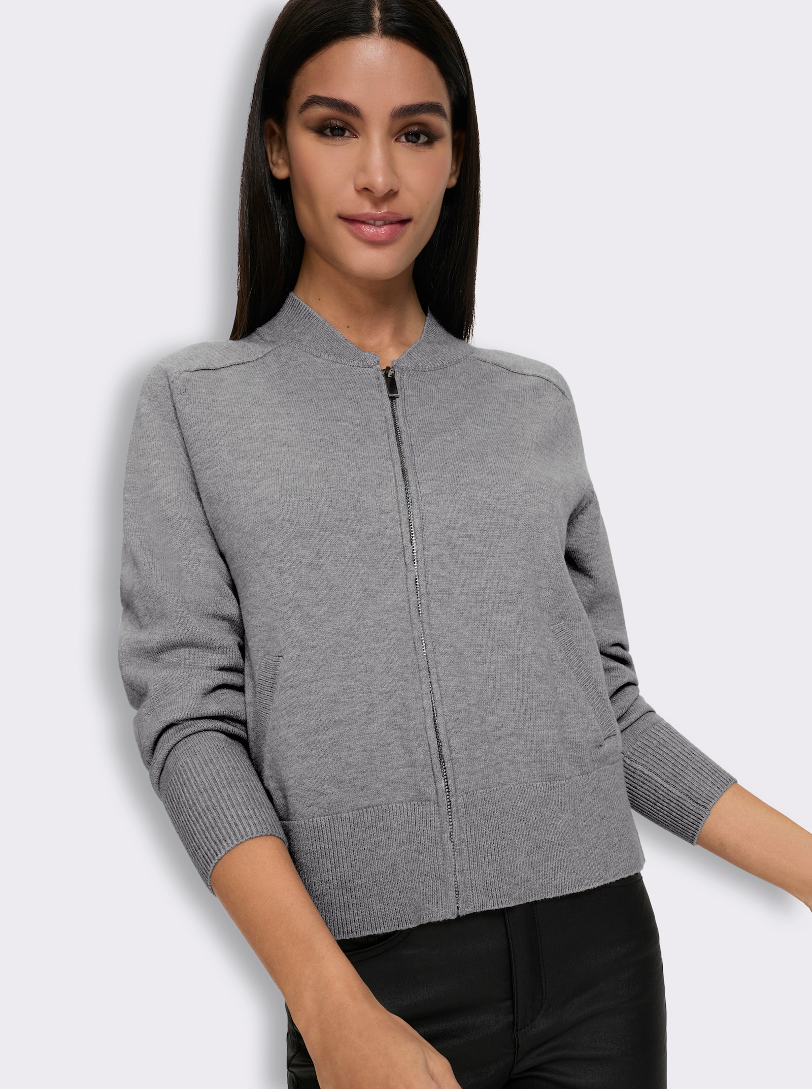 heine Feinstrickjacke mit Patches - steingrau-meliert