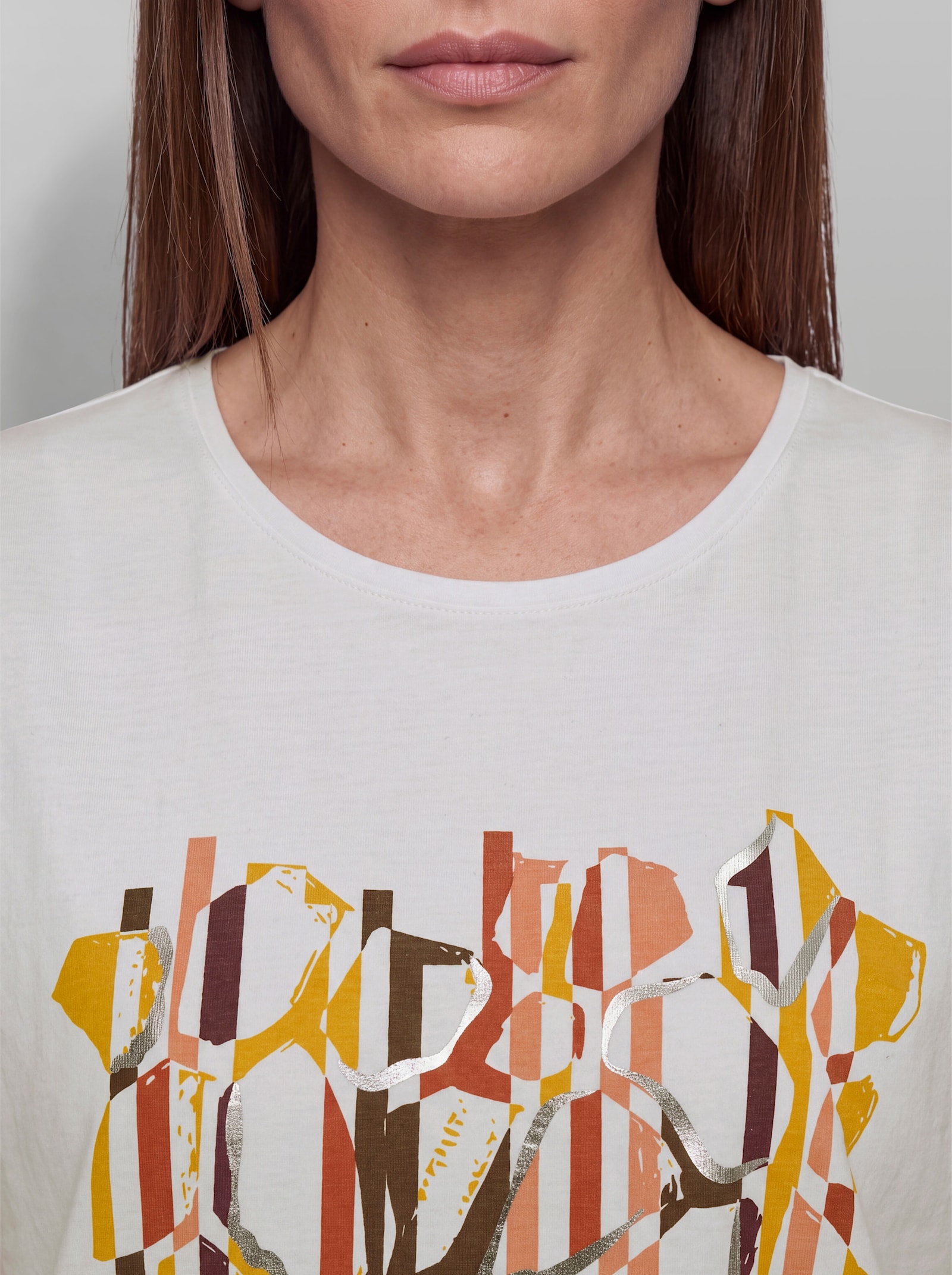 heine Kurzarmshirt mit Folienprint - ecru-rostrot
