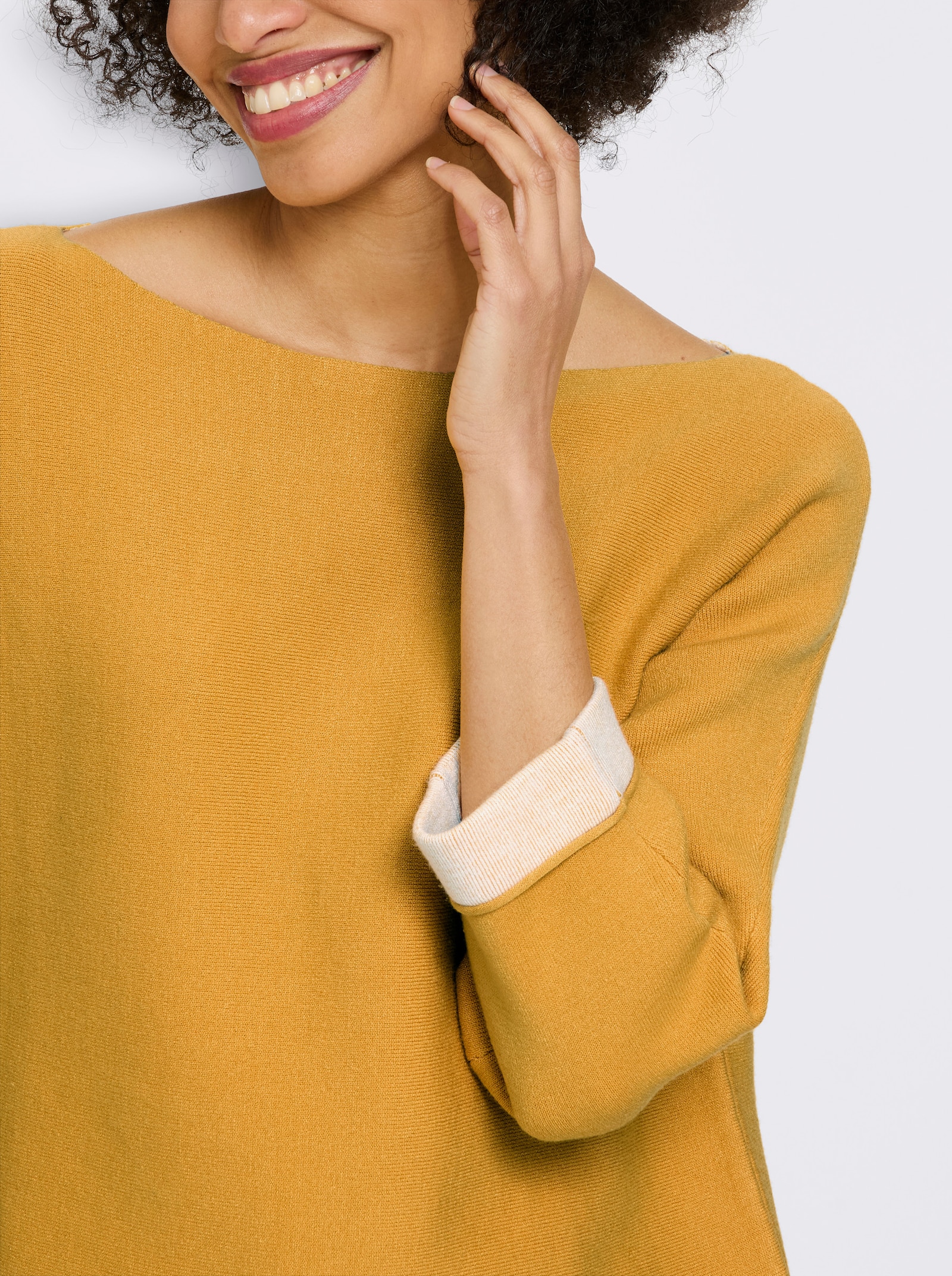 heine Feinstrickpullover mit Kontrast-Details - ocker