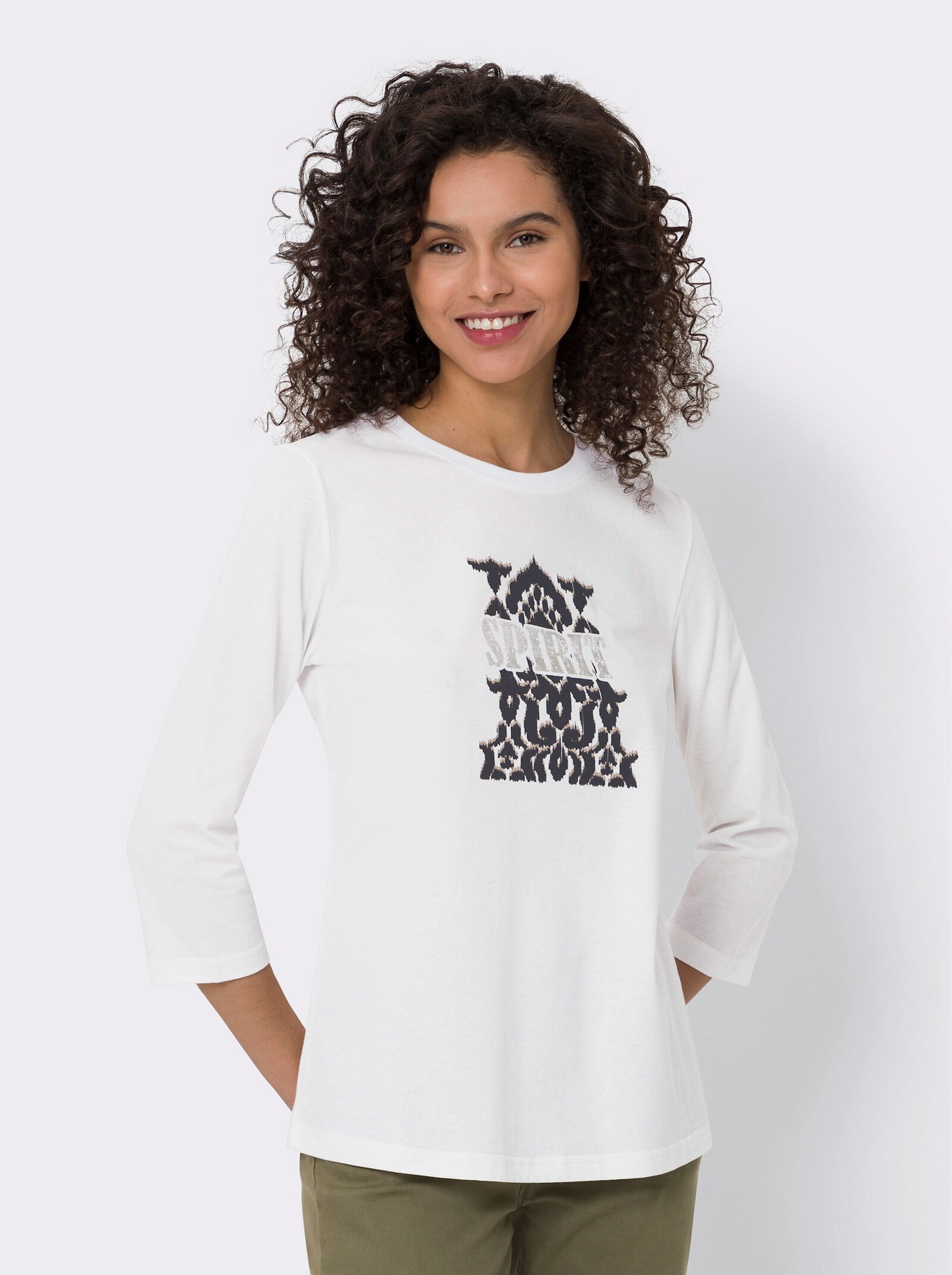 heine 3/4-Arm-Shirt mit Glanz-Schrift - ecru