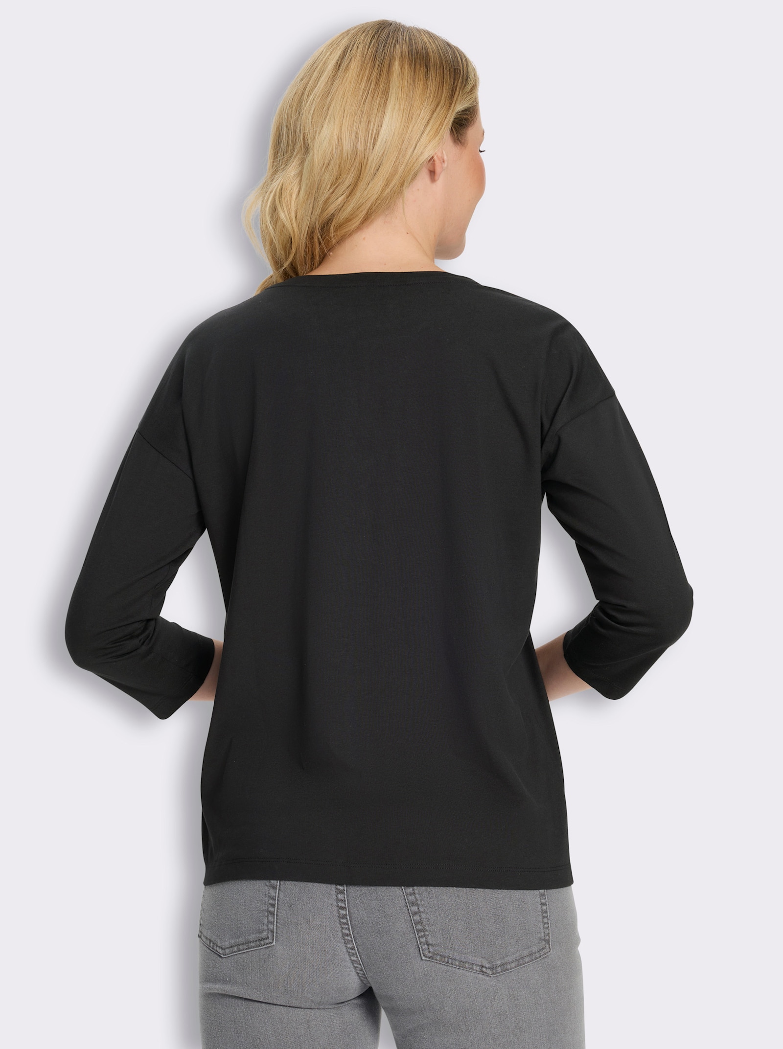 3/4-Arm-Shirt in Baumwoll-Qualität - schwarz