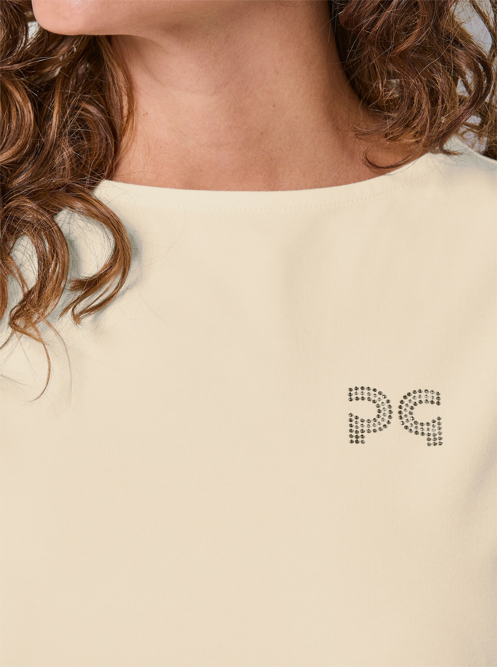 CREATION L PREMIUM Shirttop mit Glitzersteinchen - champagner