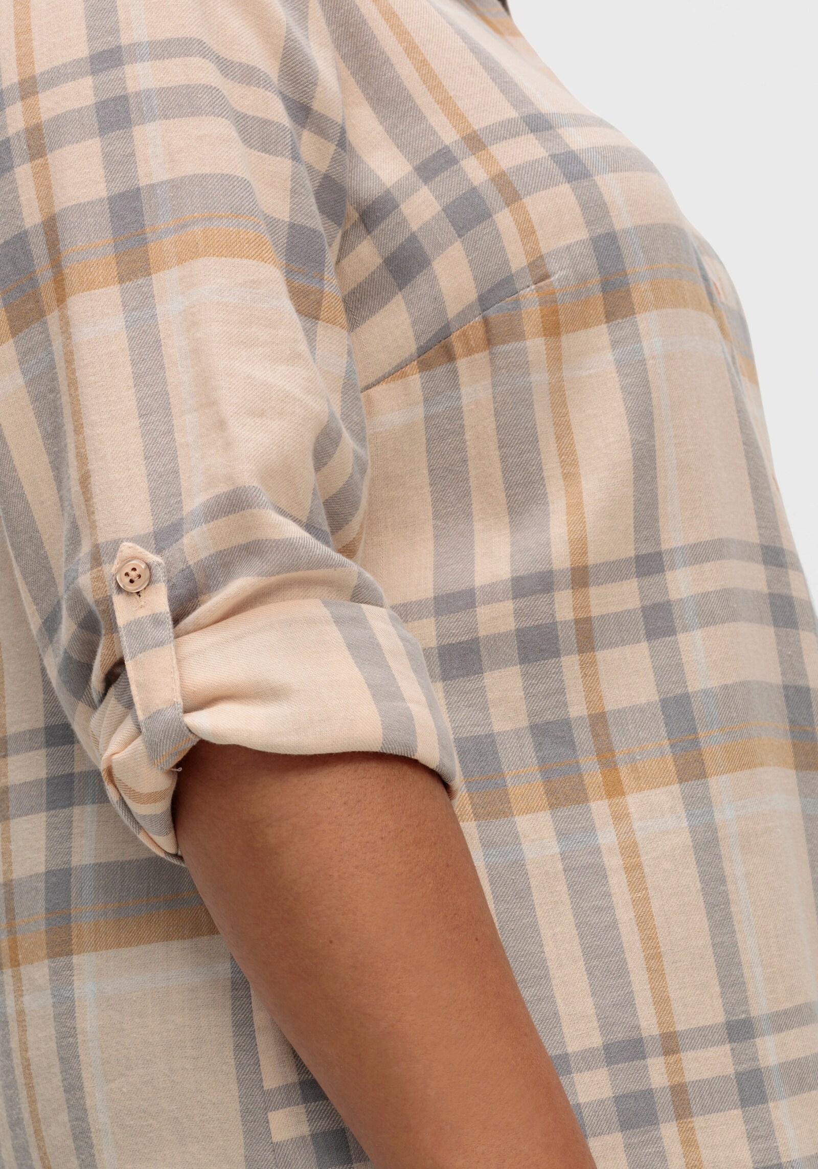 Flanellbluse mit krempelbaren Ärmeln - camel-steingrau-kariert