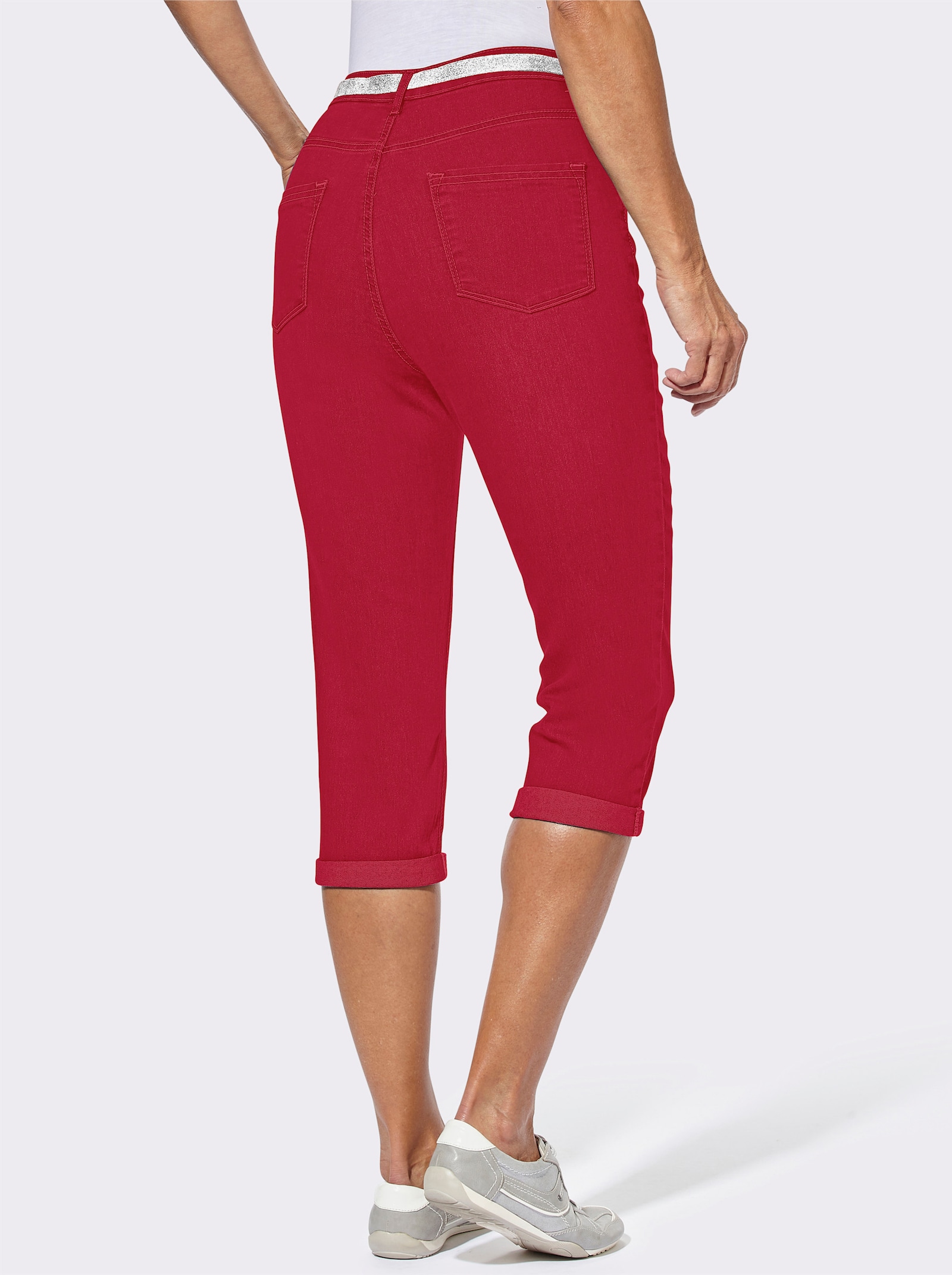Caprijeans inklusive Gürtel - rot