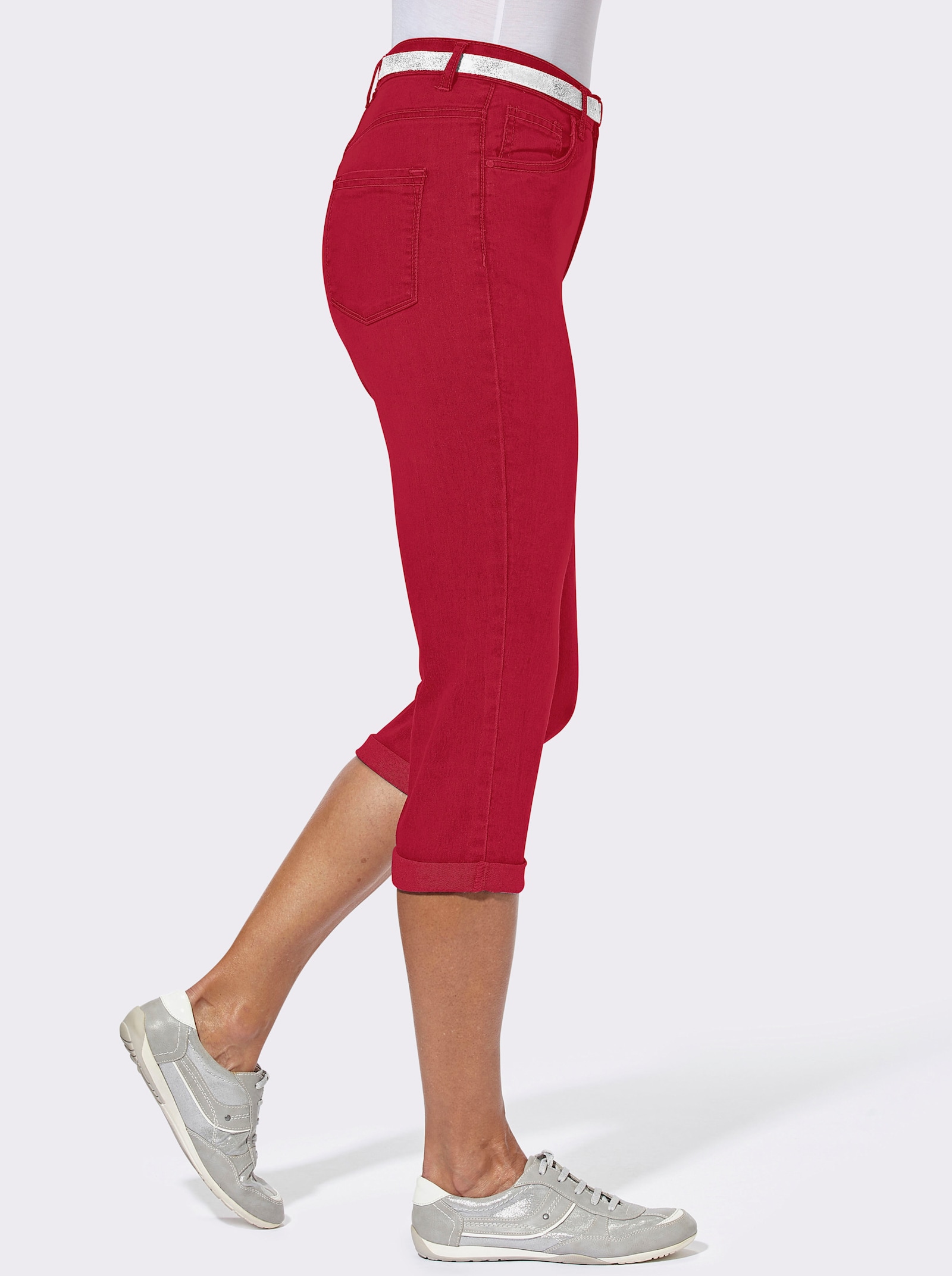 Caprijeans inklusive Gürtel - rot