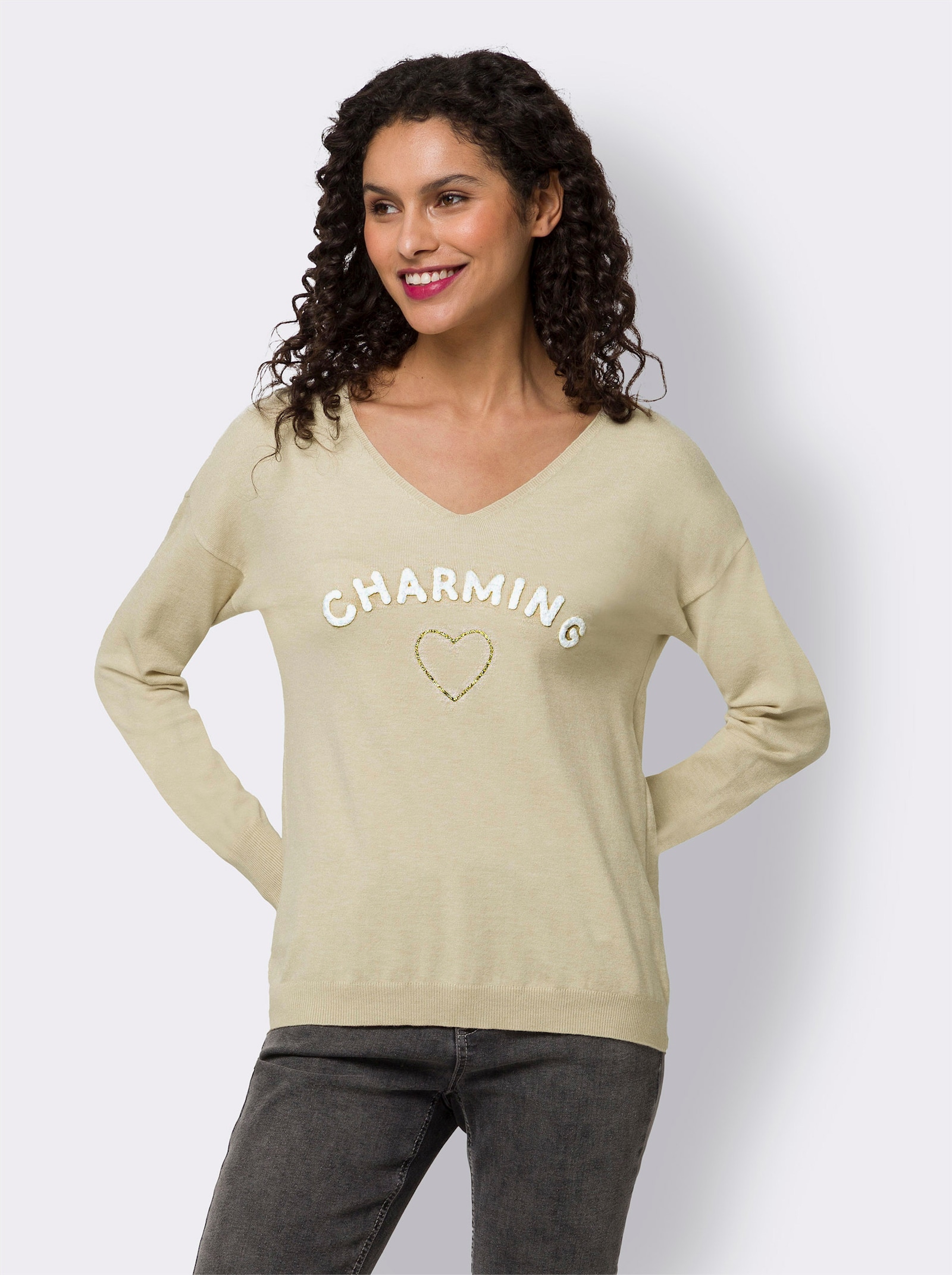 heine Pull avec inscription - sable chiné