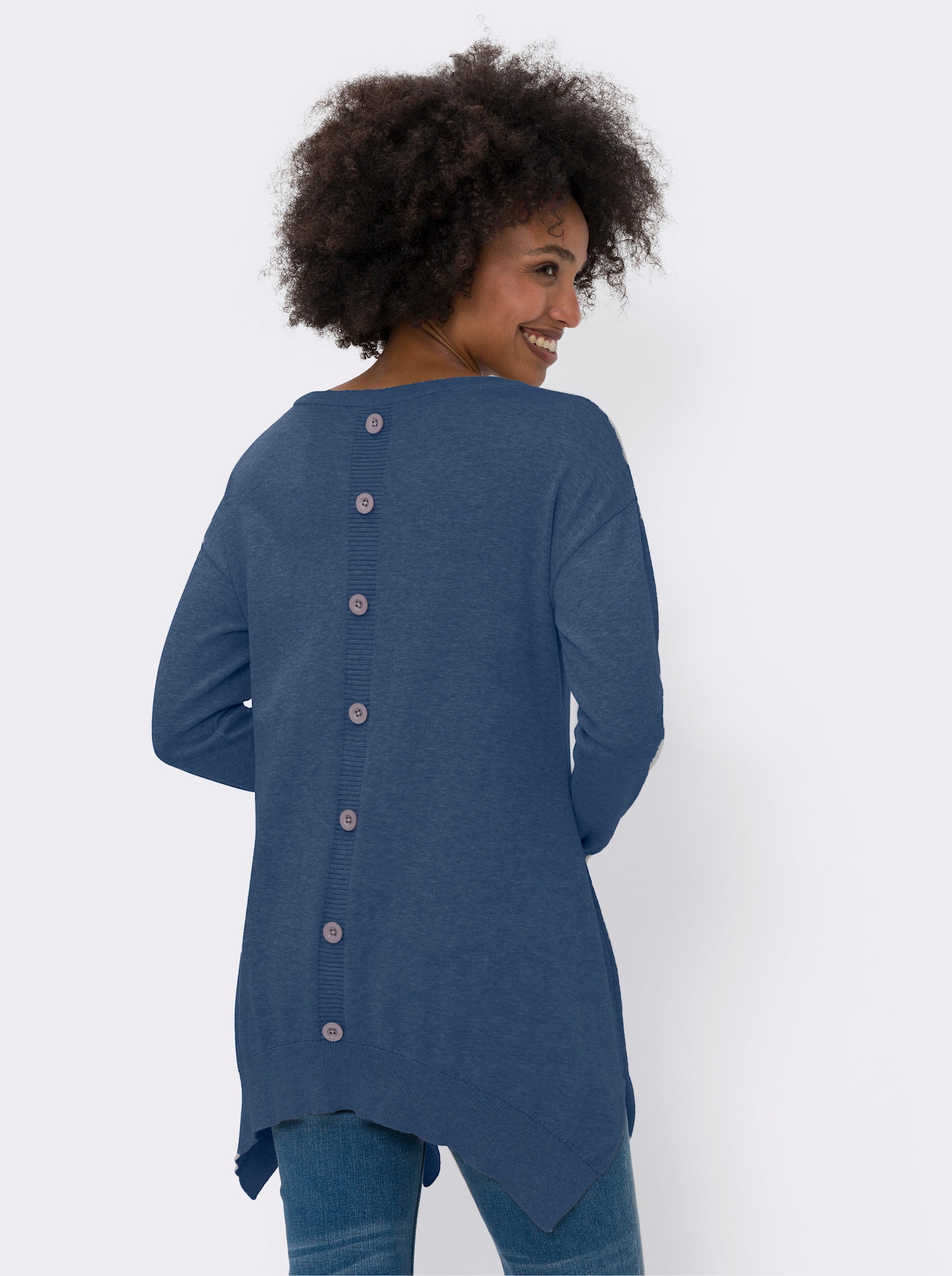 heine Baumwollpullover in langer Form - royalblau