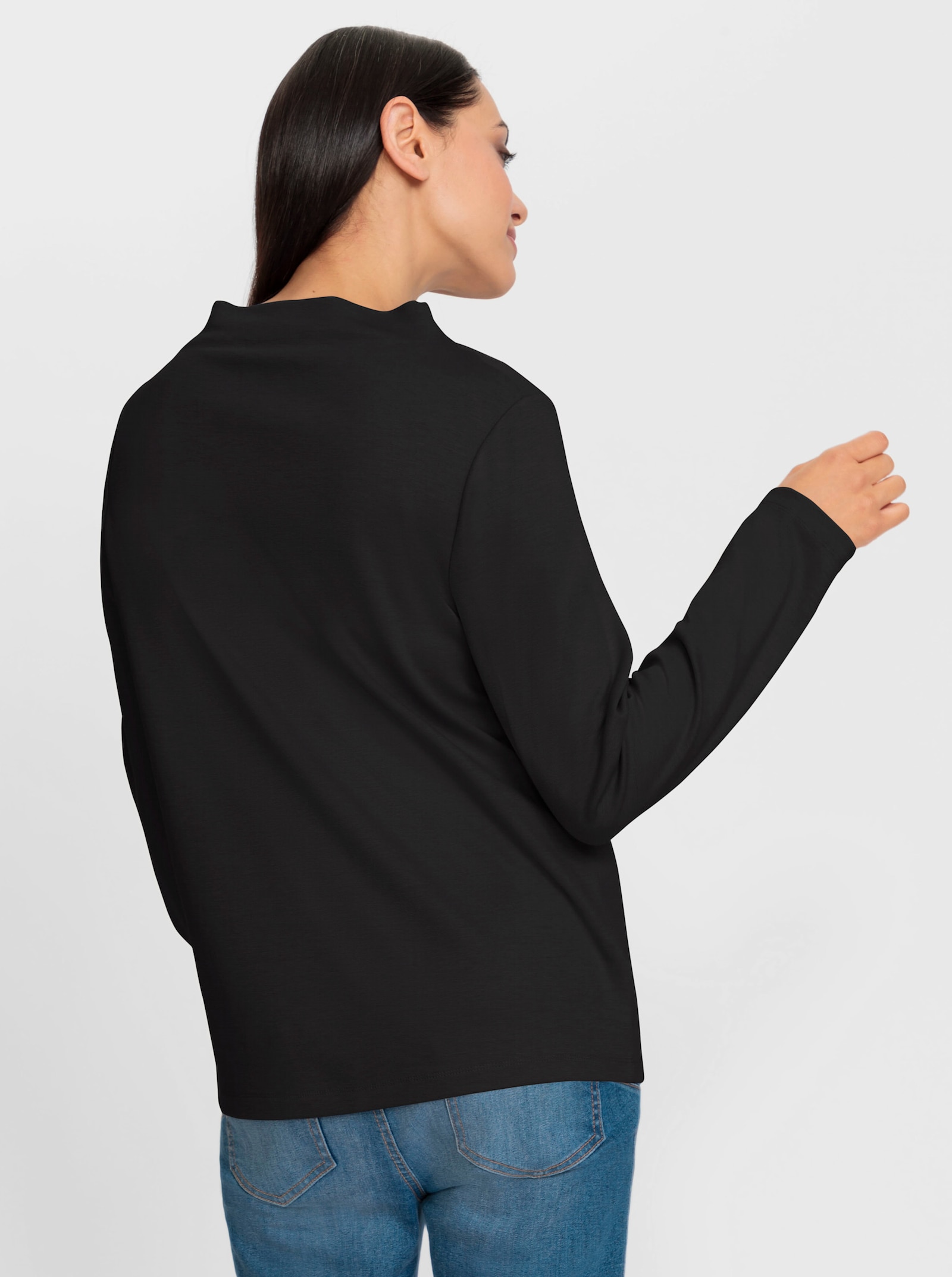 heine Stehkragenshirt mit Mittelnaht vorne - schwarz