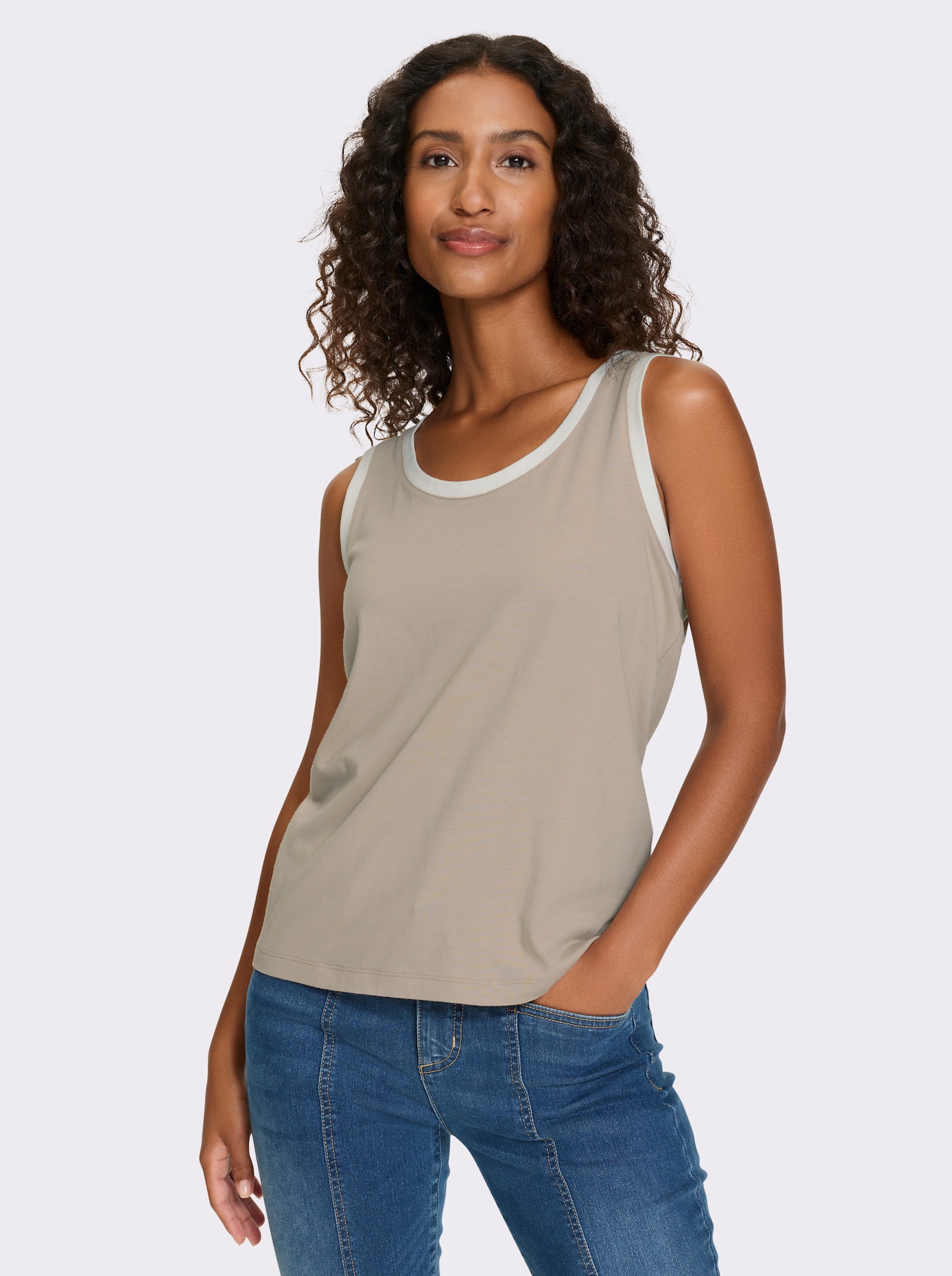 heine Shirttop mit Kontrastabschlüssen - sesam-ecru