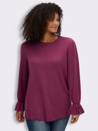 sheego Ajourpullover mit Volantärmeln - malve