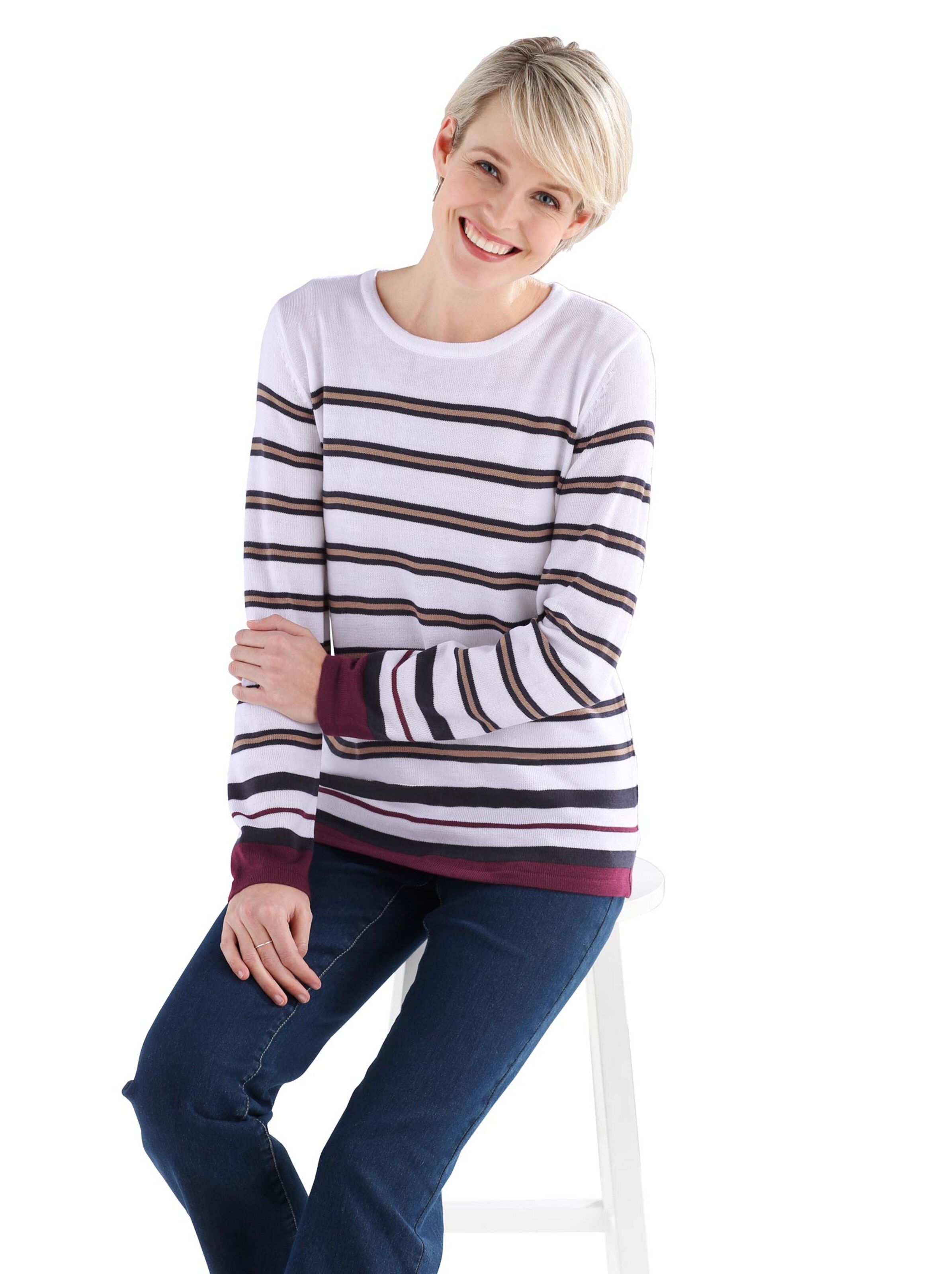 Pullover - weiß-geringelt