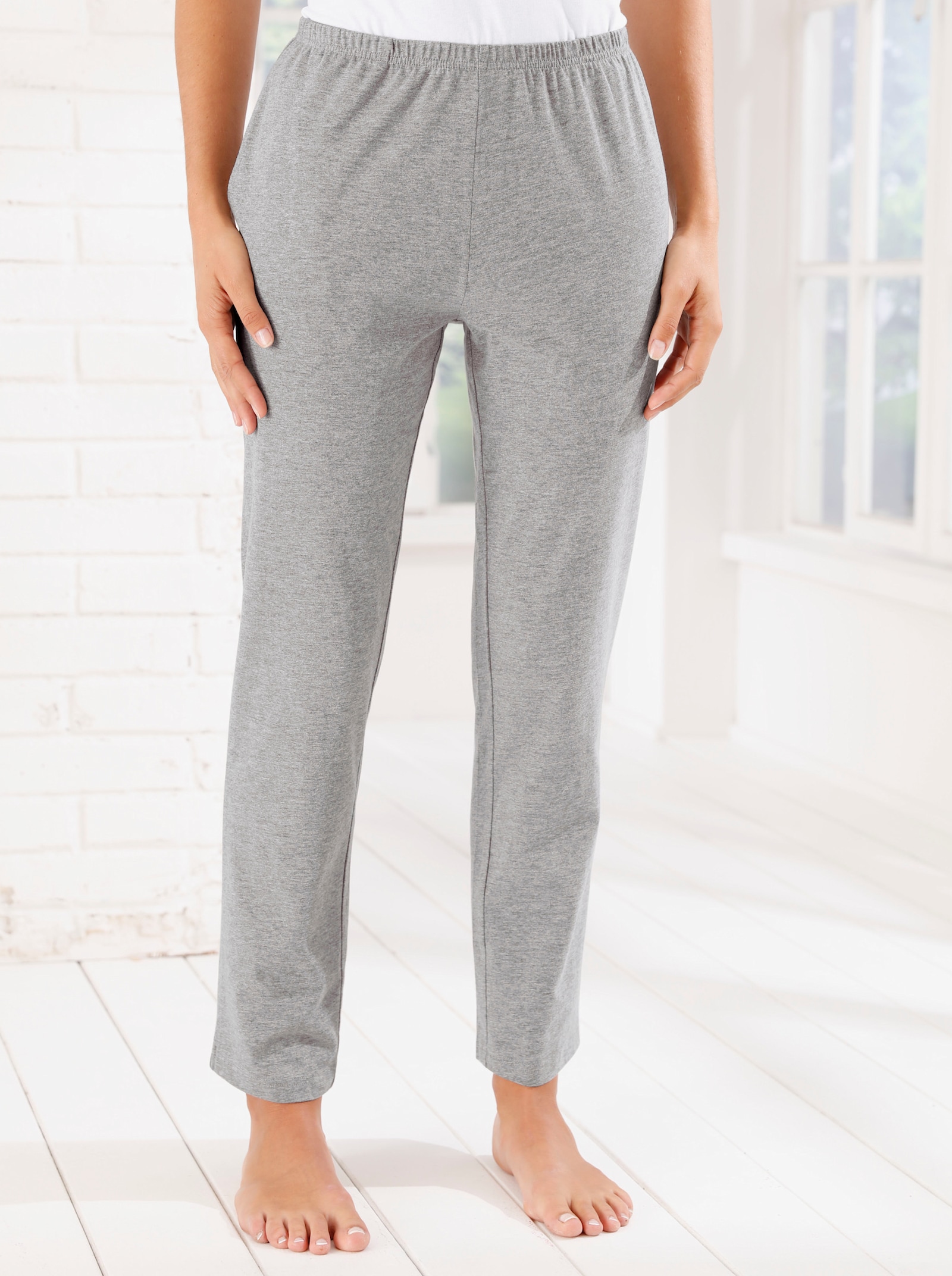 Freizeithose mit Rundum-Dehnbund - schwarz + grau-meliert