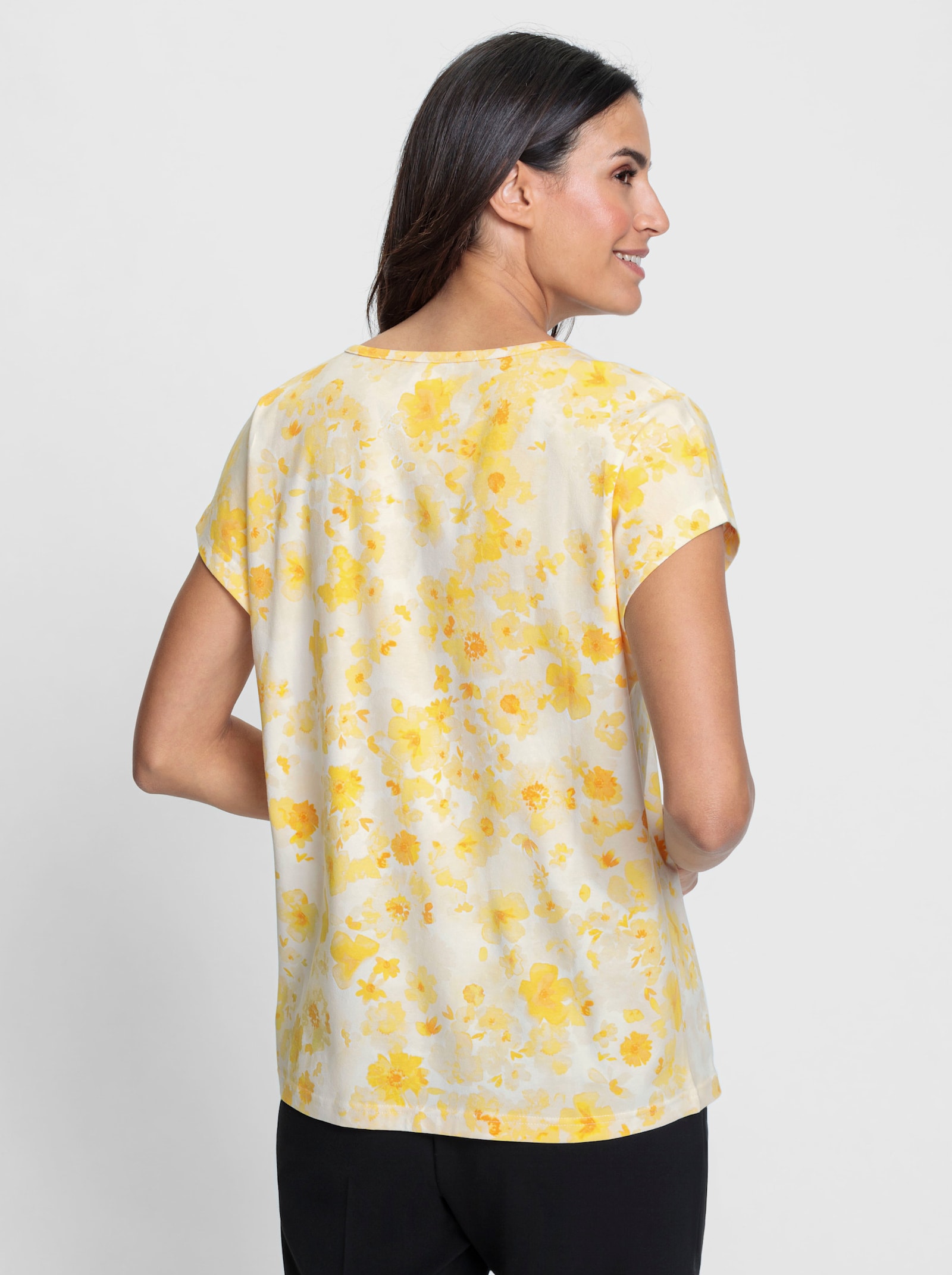 Print-Shirt Mit Paspelverzierung - zitrone-weiss-bedruckt