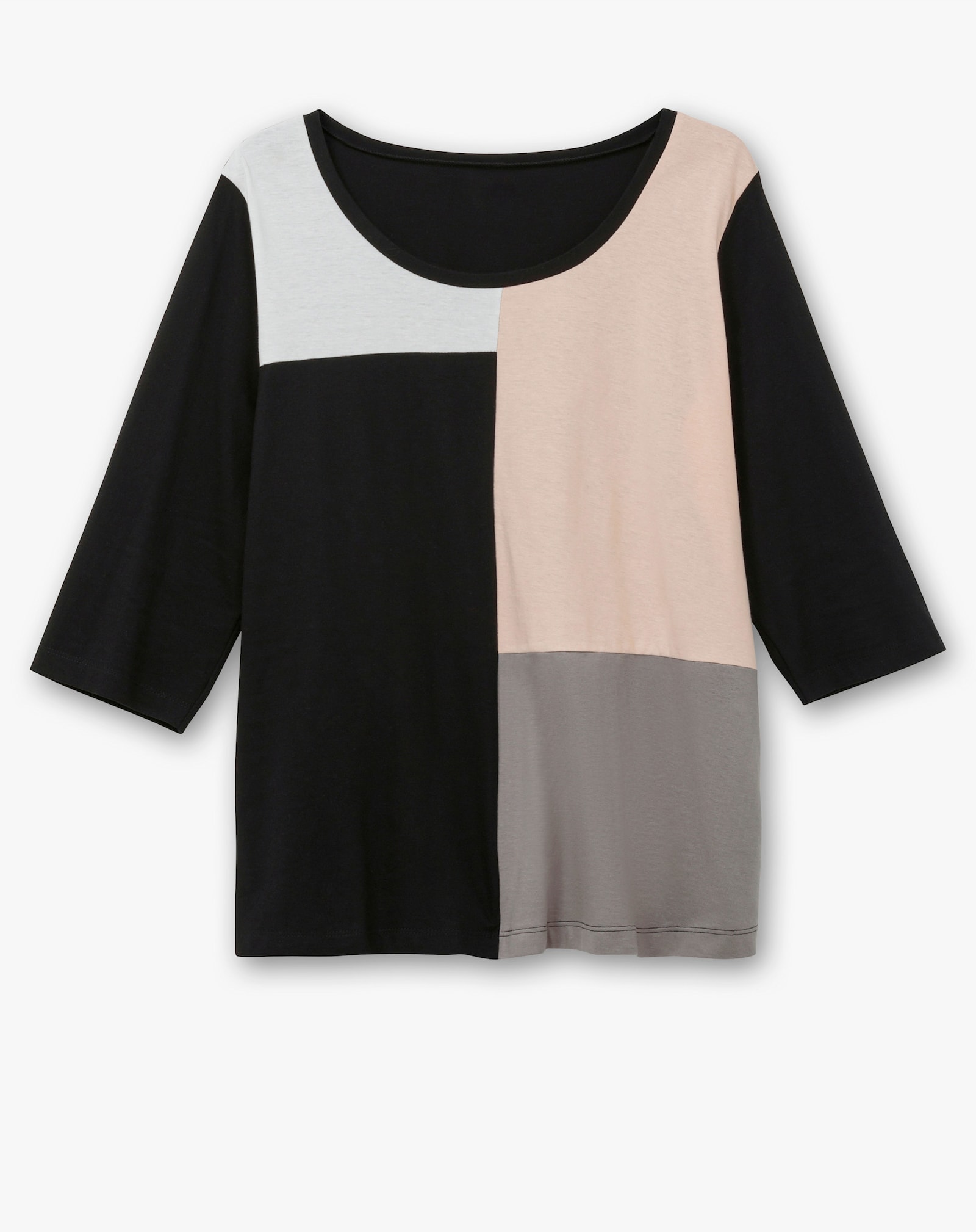 Langarmshirt mit Patchwork-Muster - schwarz-puder-gemustert