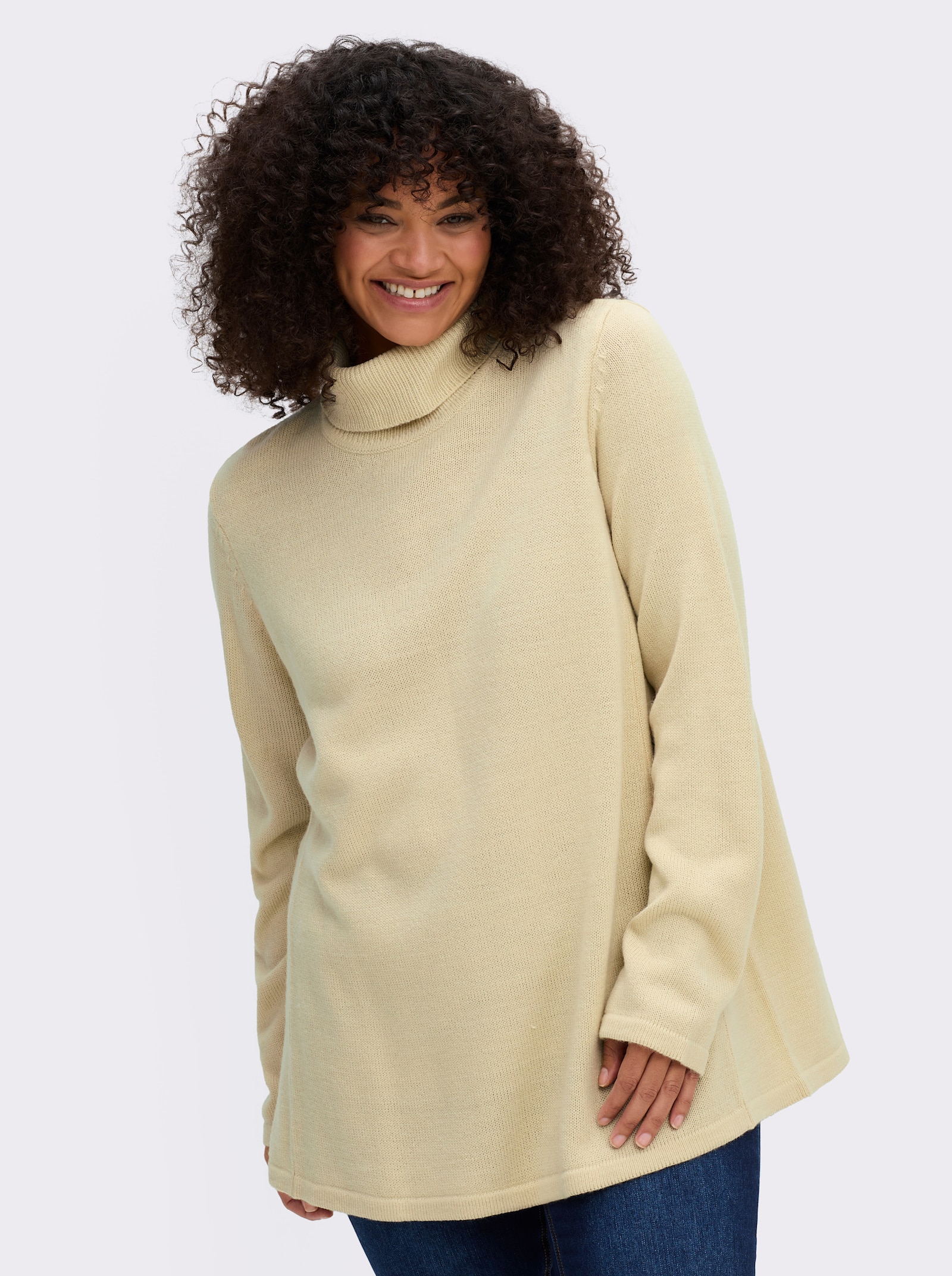 sheego Rollkragenpullover in A-Linie - sand