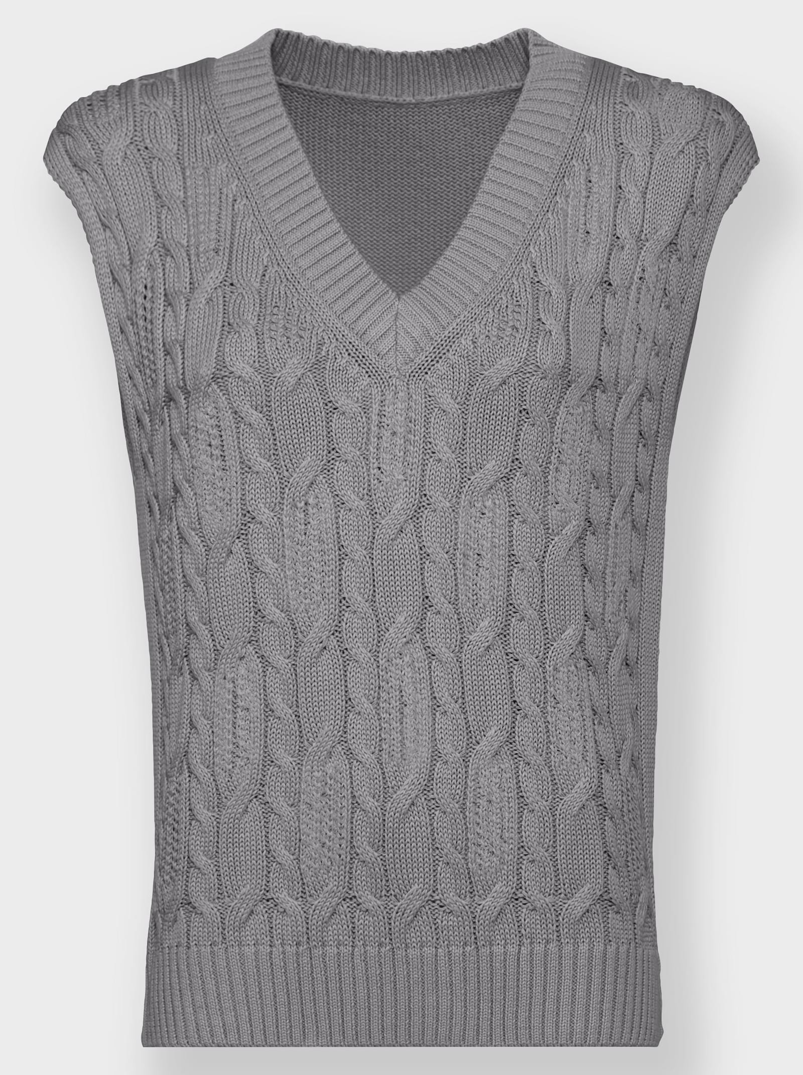 Pullunder mit Zopf- und Ajourmuster - steingrau-meliert