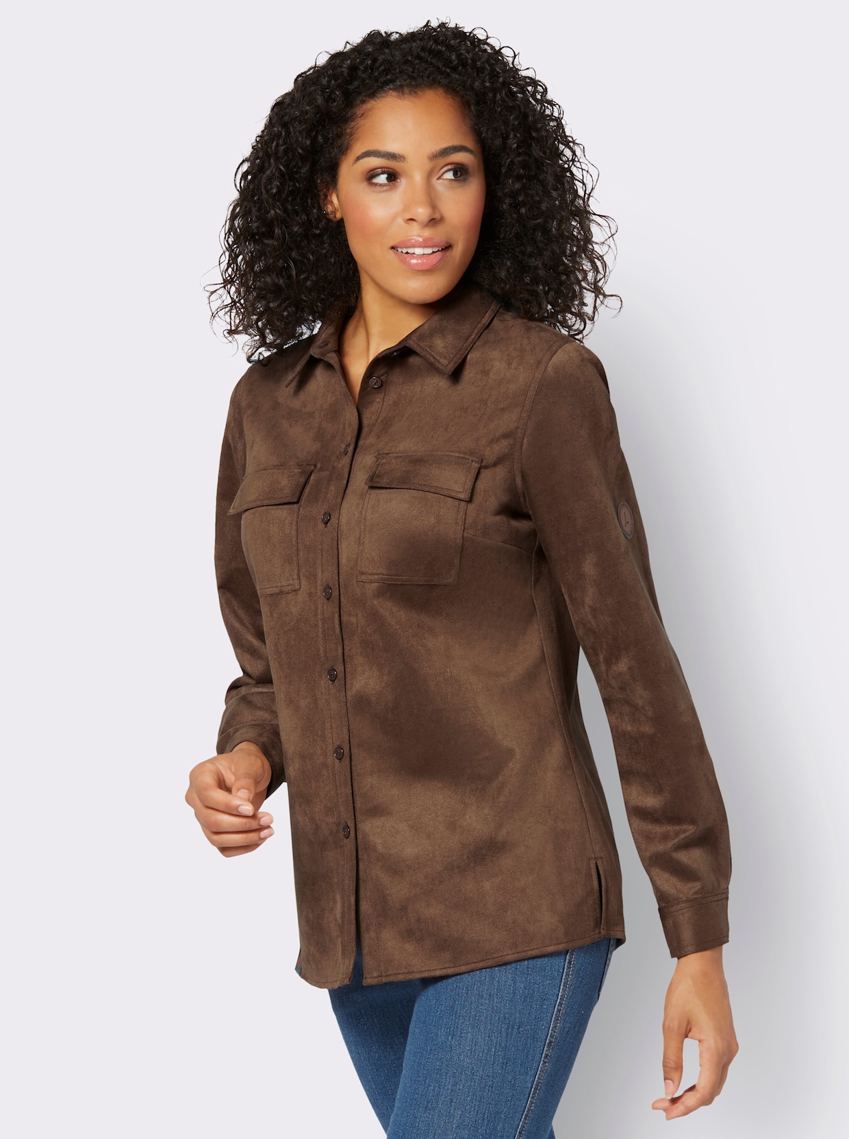 Blouse van imitatiesuède - bruin