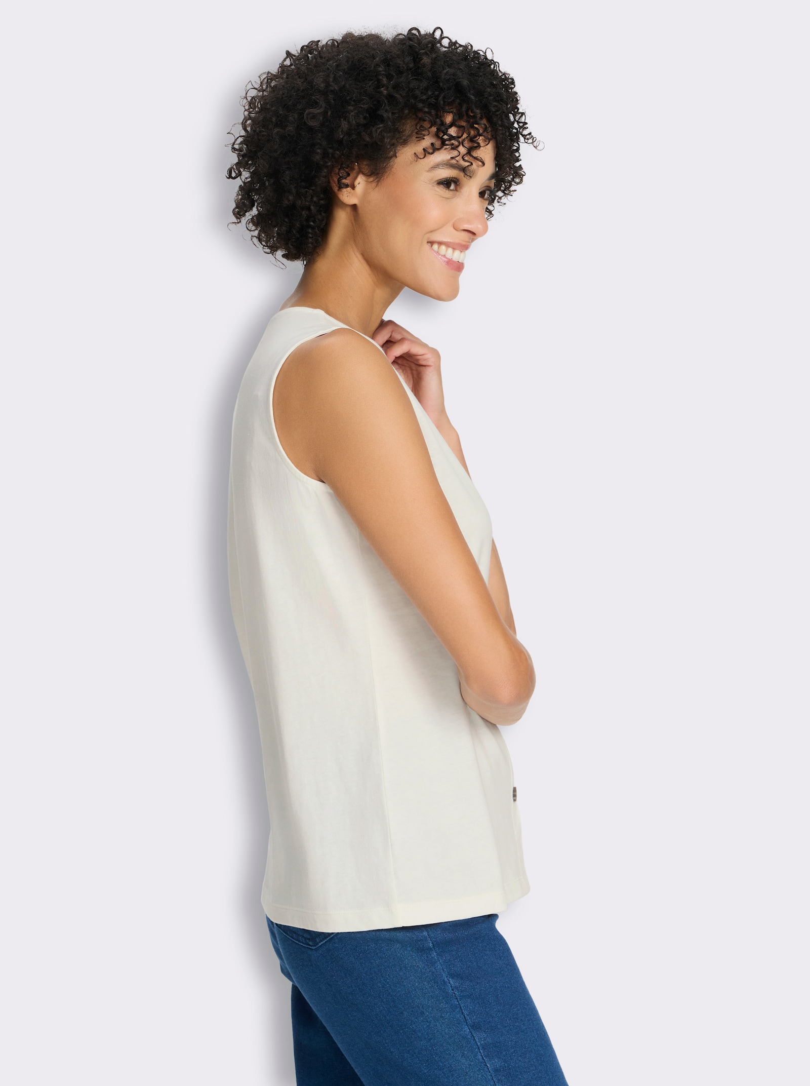 Shirttop mit imitierter Knopfleiste - ecru