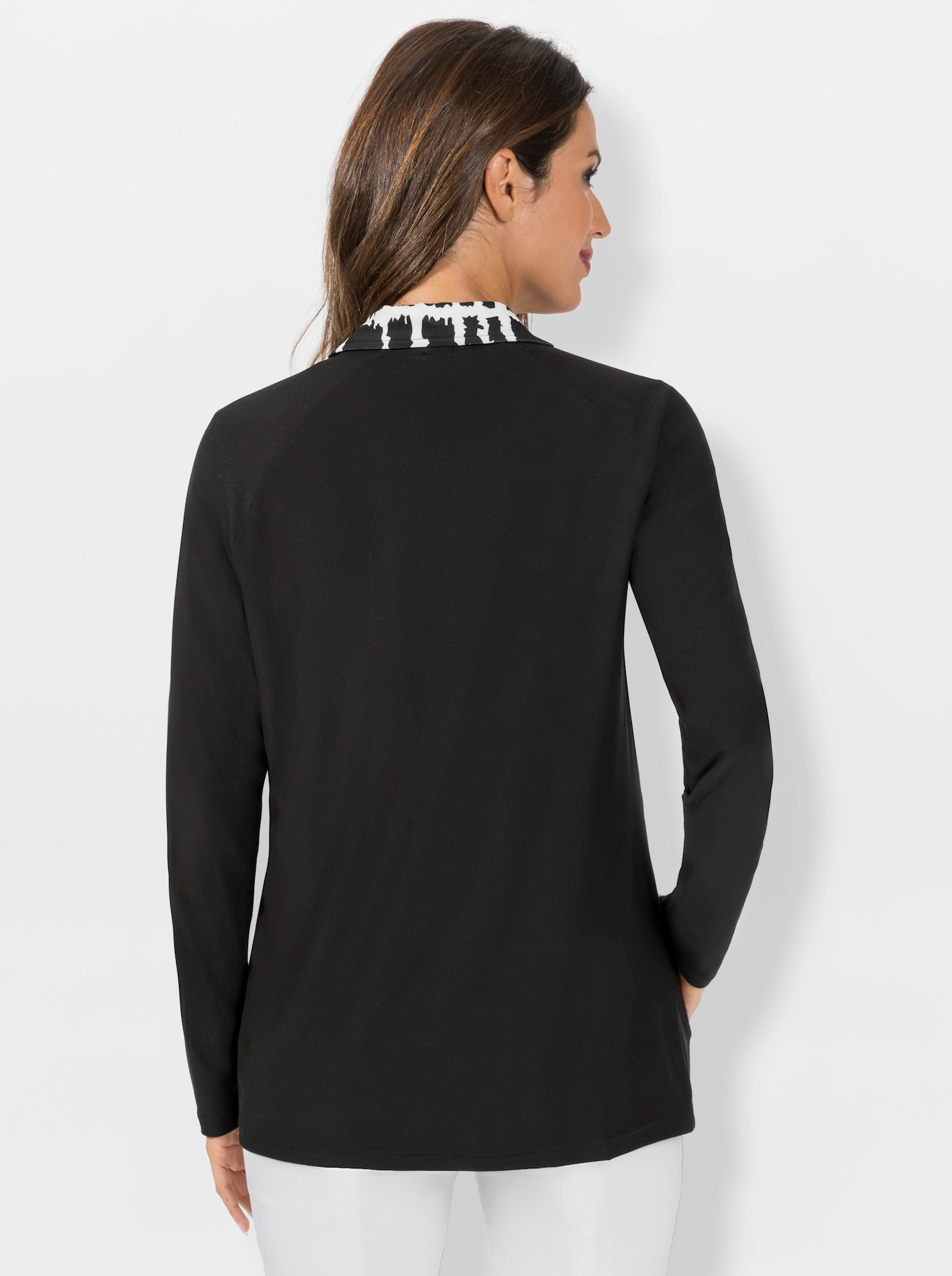 Shirtjacke mit Glitzersteinchen - schwarz-ecru-gemustert