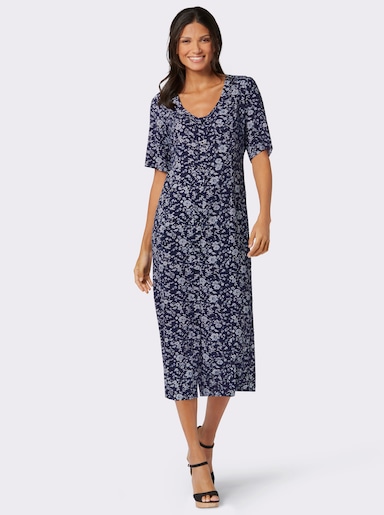 Druckkleid mit durchgehender Knopfleiste - marine-hellblau-bedruckt