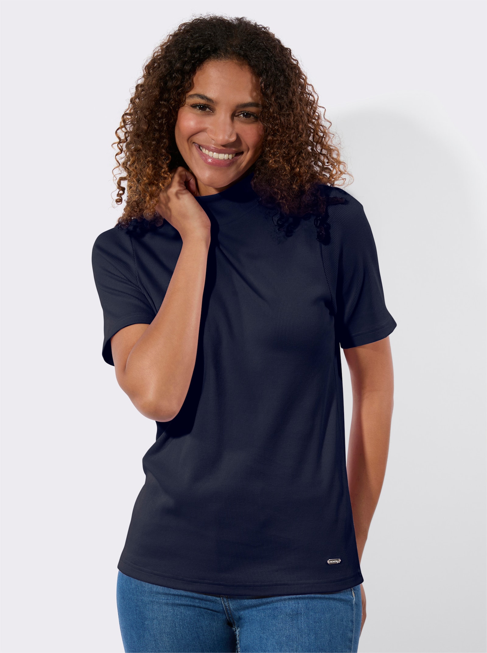 Shirt met opstaande kraag van katoen - marine