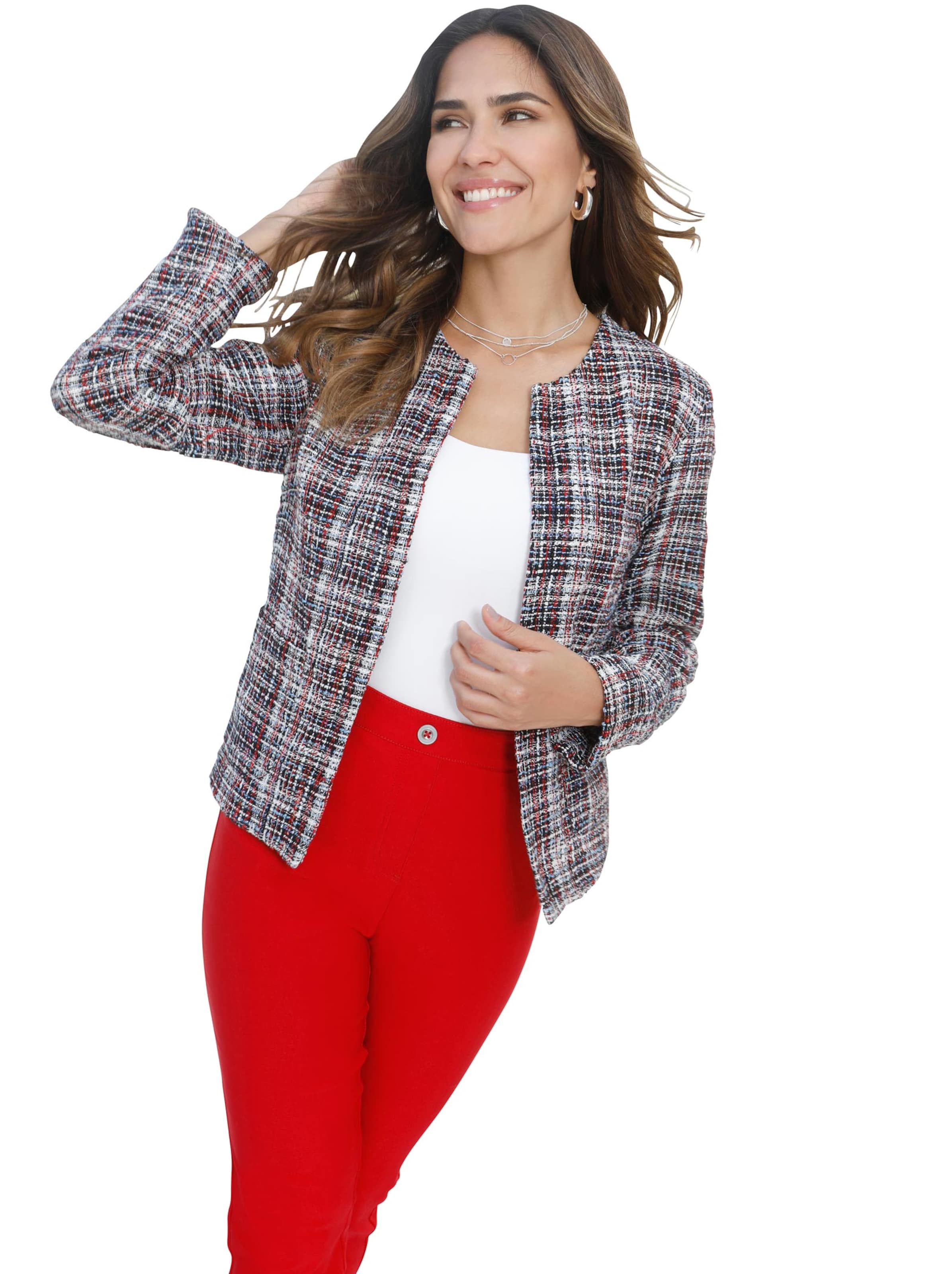 Bouclé-Blazer - marine-rot-gemustert