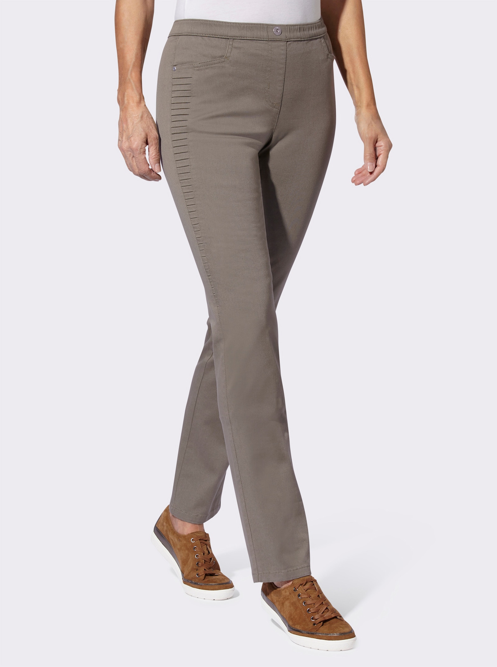 Comfortjeans met inzet opzij - taupe