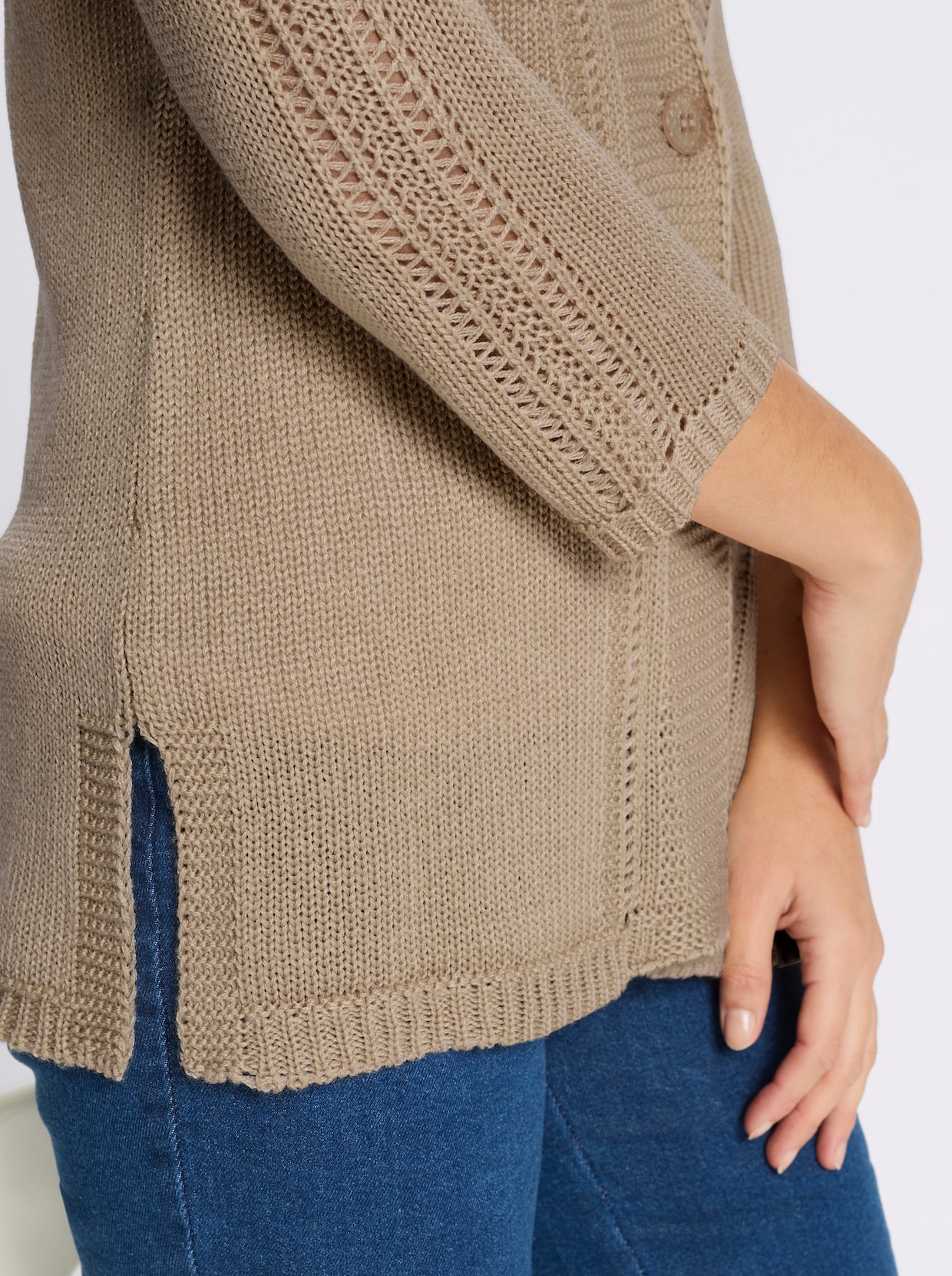 Strickjacke mit 3/4-Ärmeln - beige