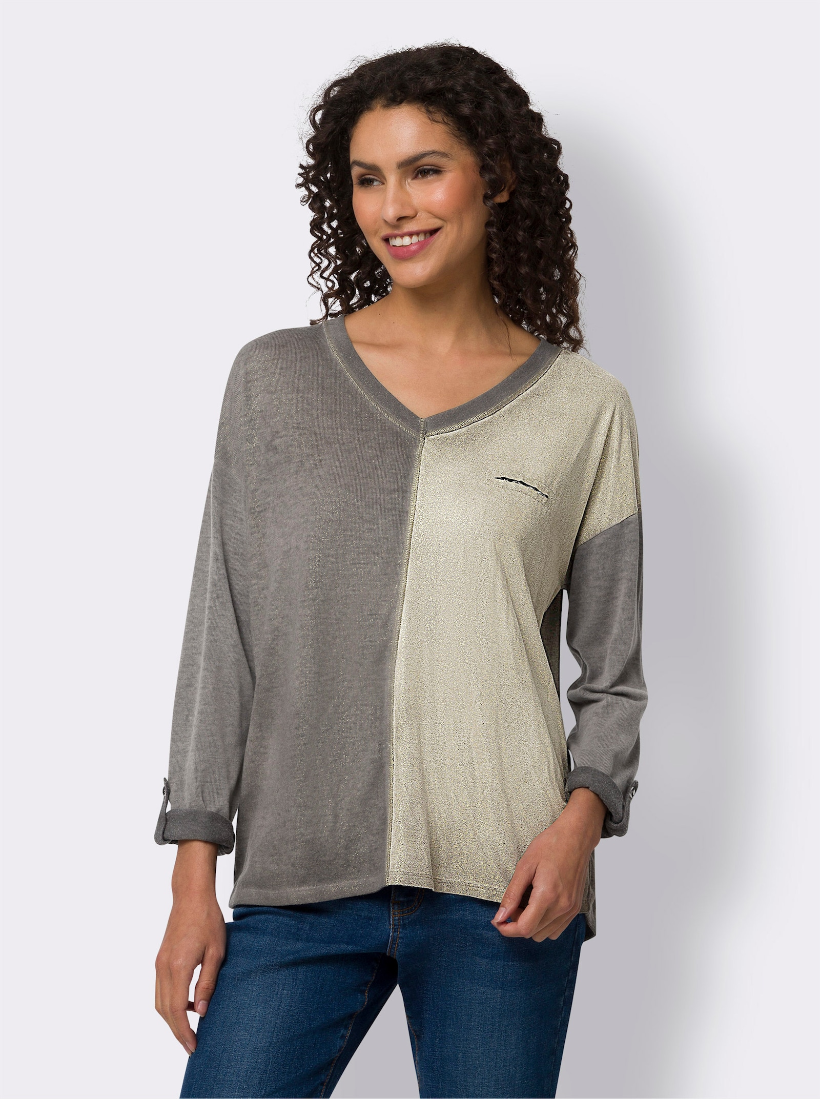 heine Shirt met lange mouwen en gestileerde borstzak - bruin