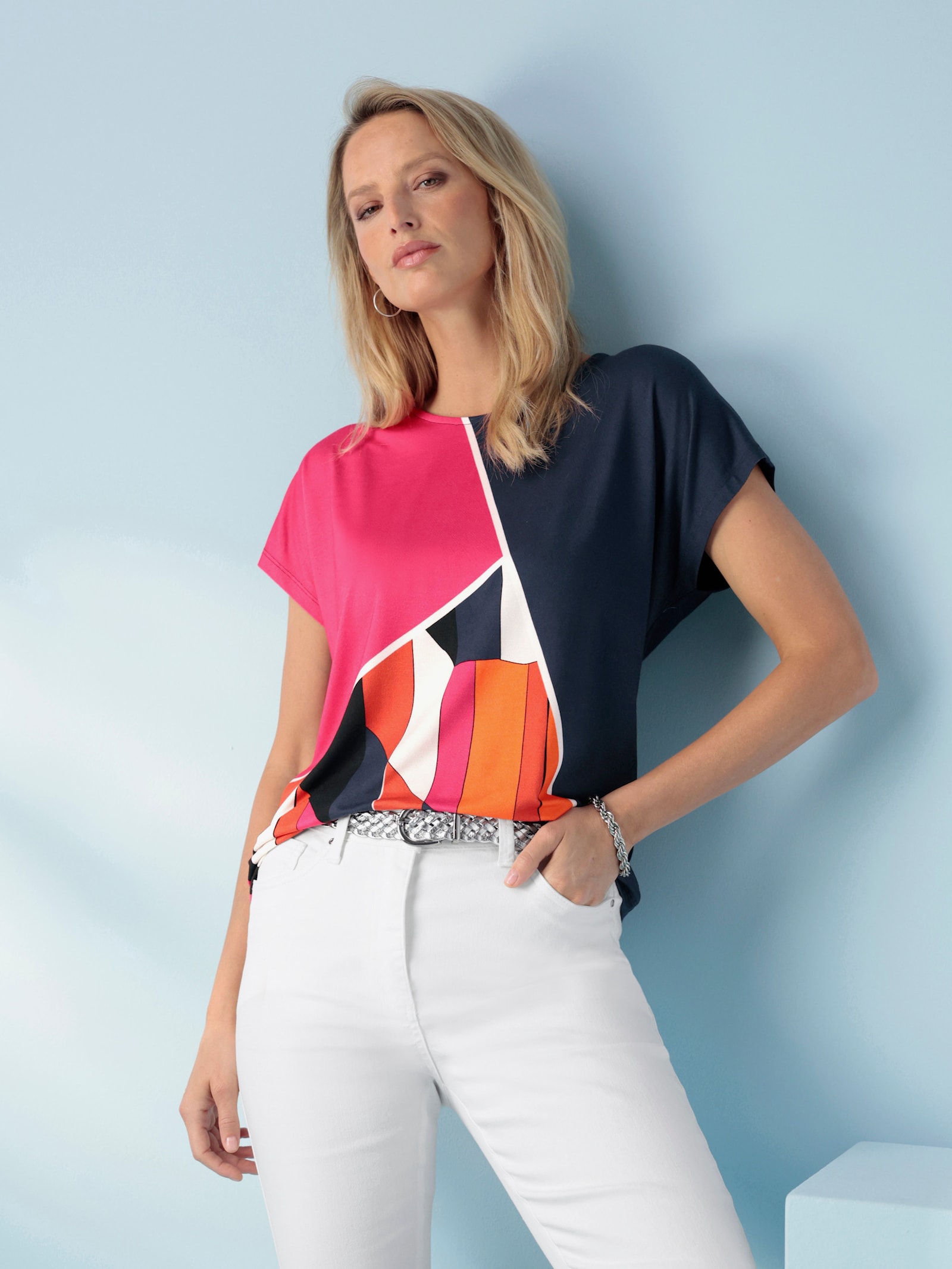 heine Kurzarmshirt mit Mustermix - orange-marine-bedruckt