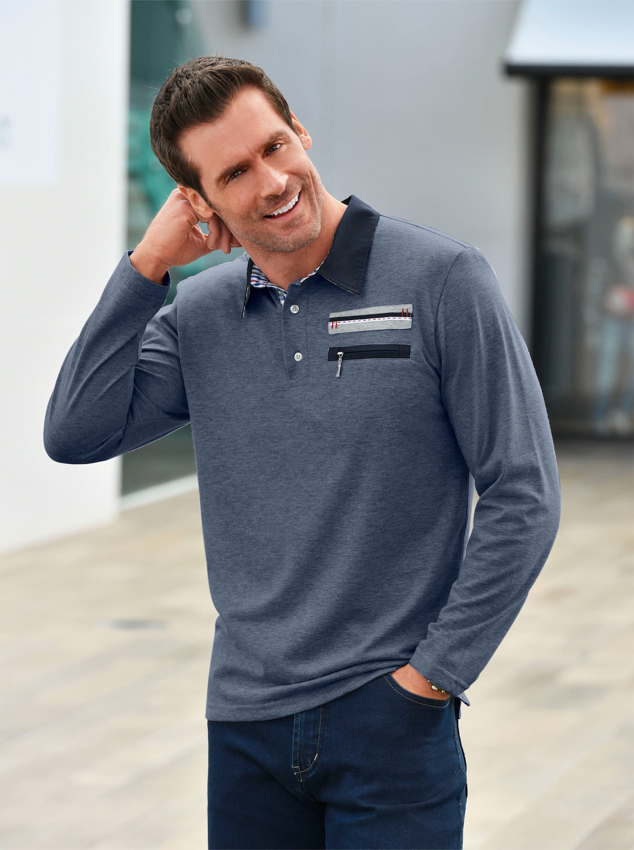 Catamaran Tričko s dlhými rukávmi - džínsová modrá