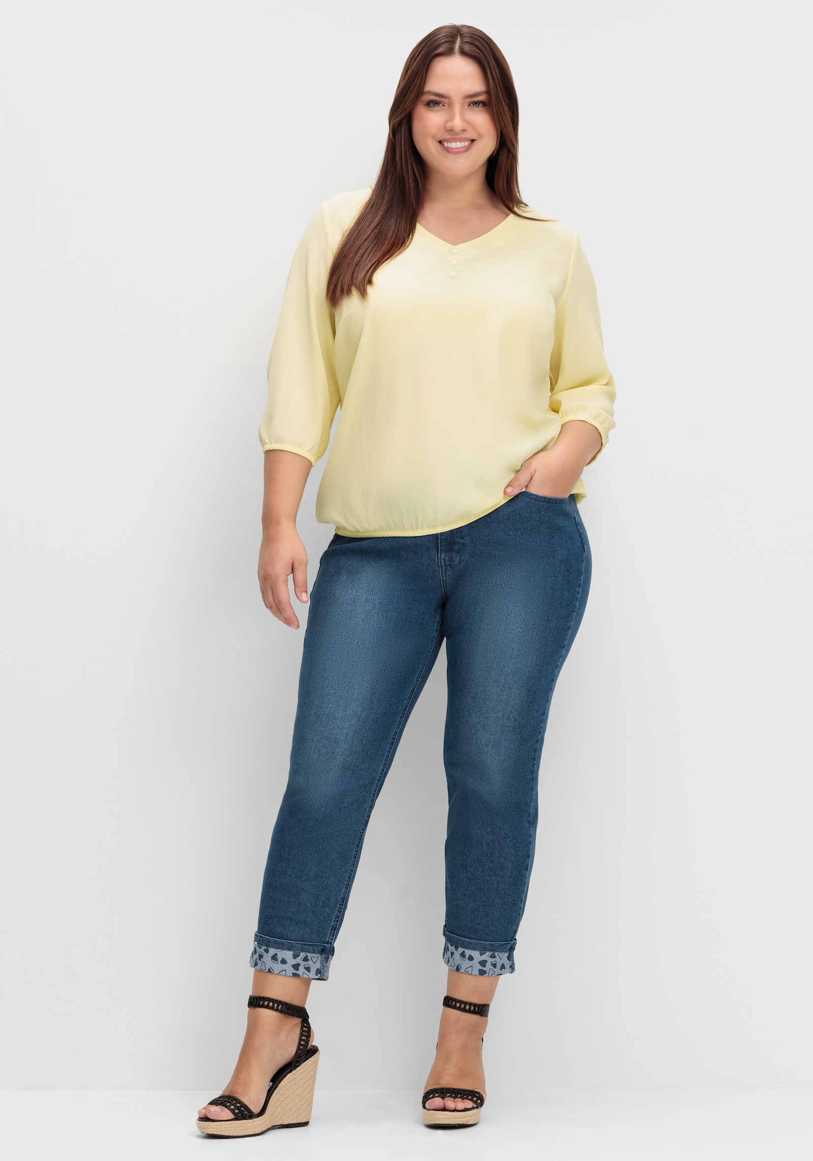 Schlupfbluse mit Crinkle-Effekt - zitrone