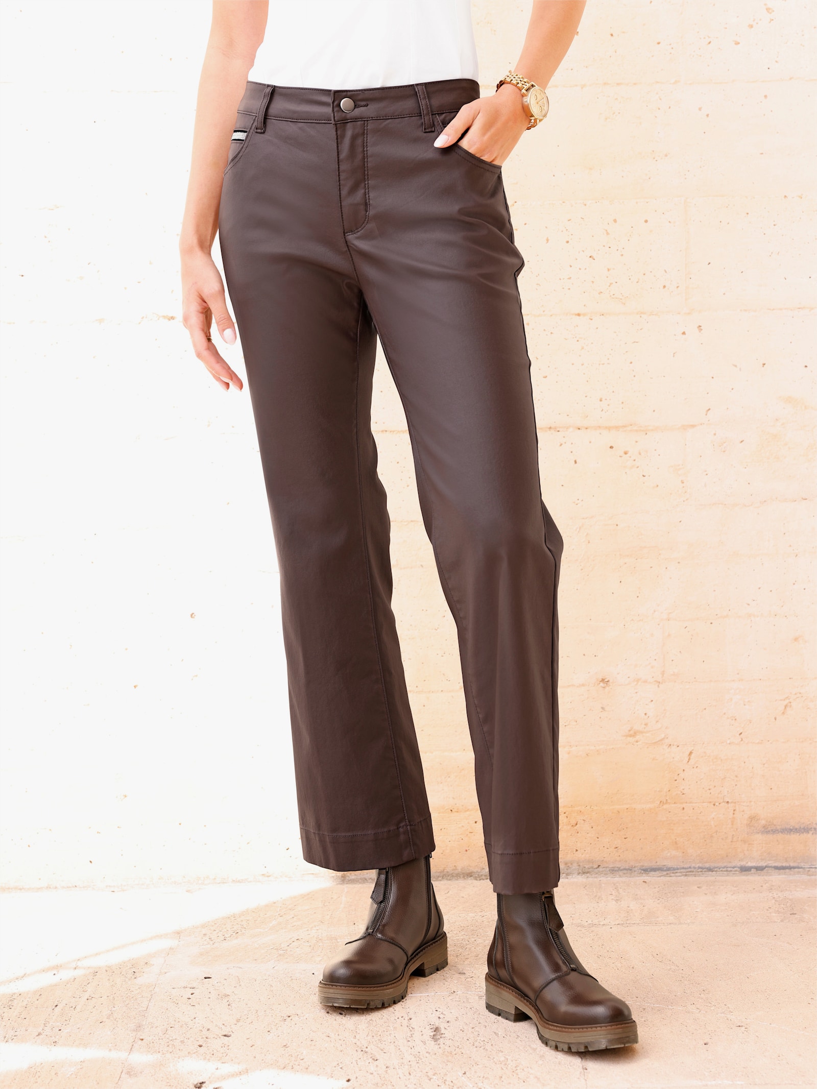 heine Ankle-Jeans mit Glanz-Beschichtung - schoko