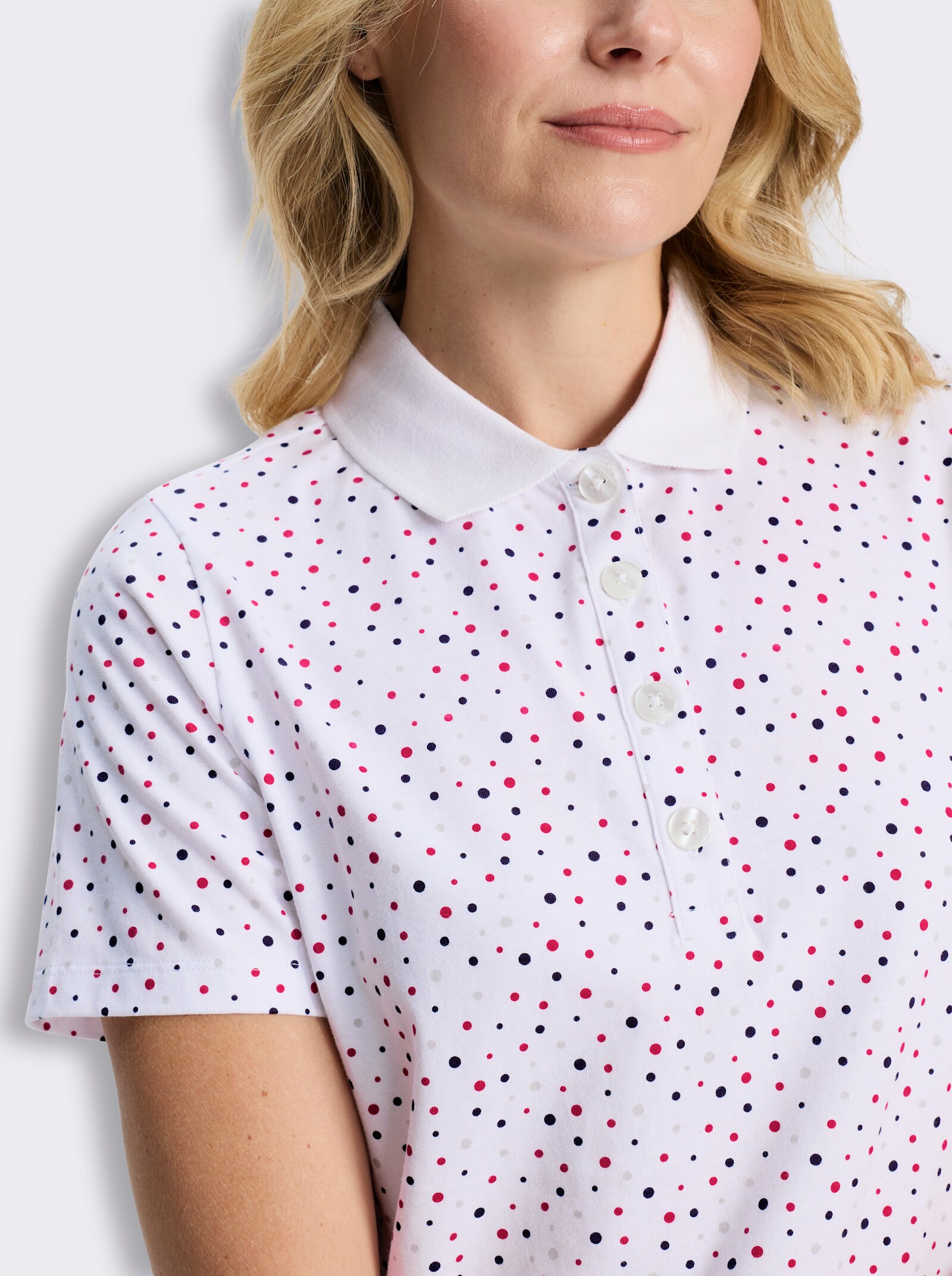 Poloshirt im Tupfen-Dessin - weiß-fuchsia-getupft