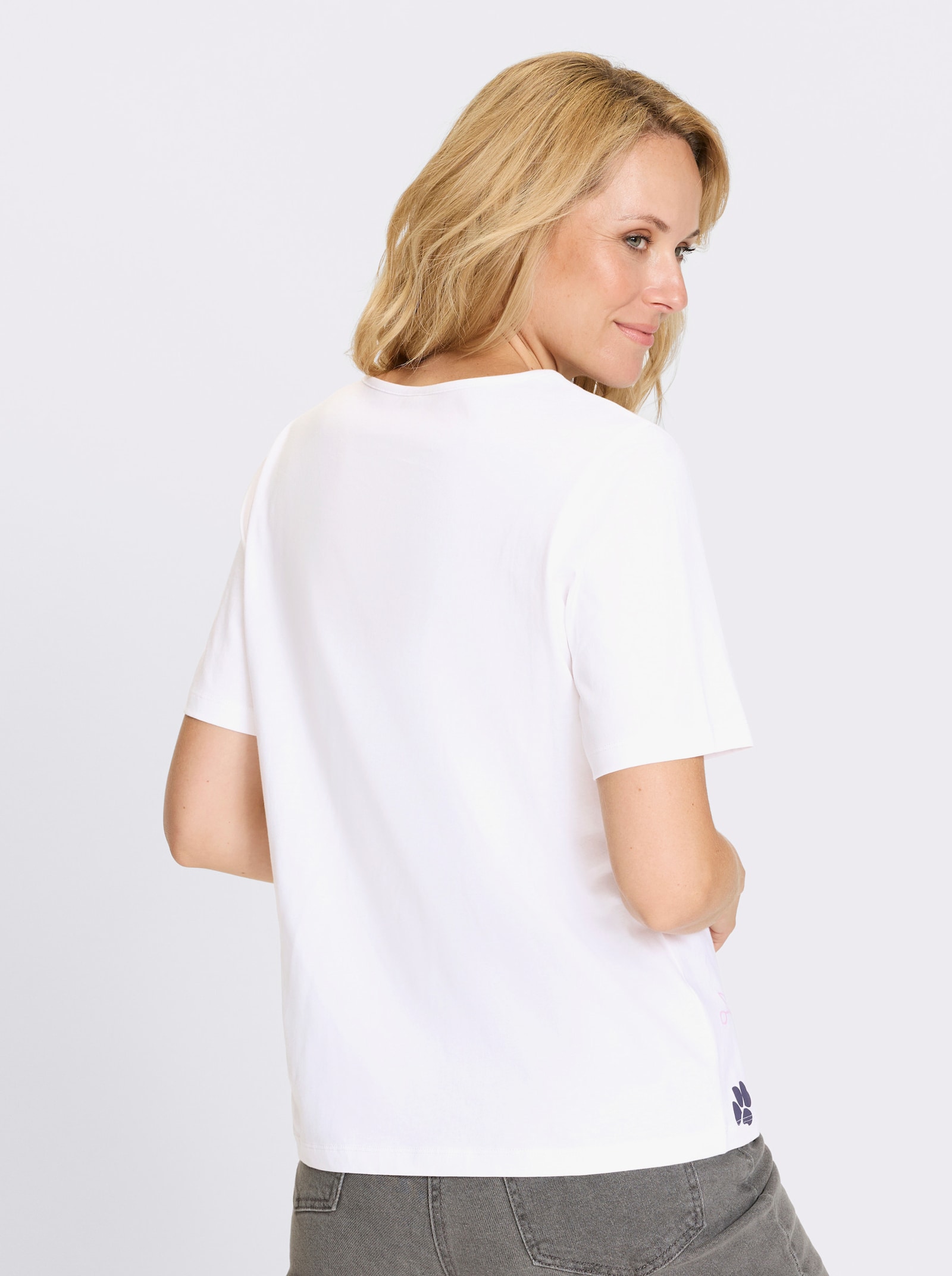 Kurzarmshirt aus reiner Baumwolle - weiss-orchidee