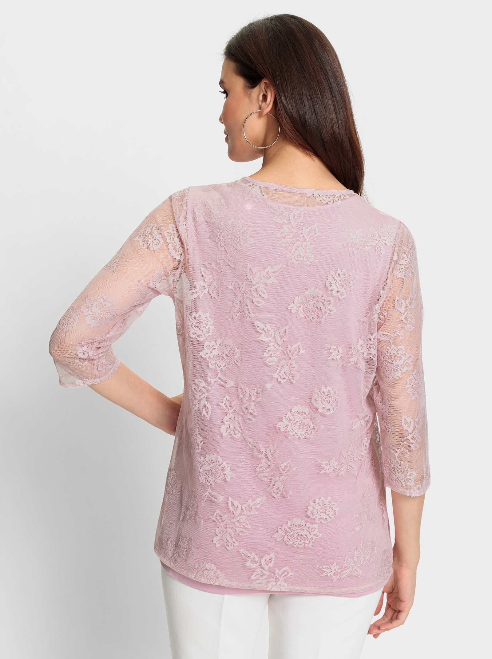2-in-1-shirt met bloemenkant - roze