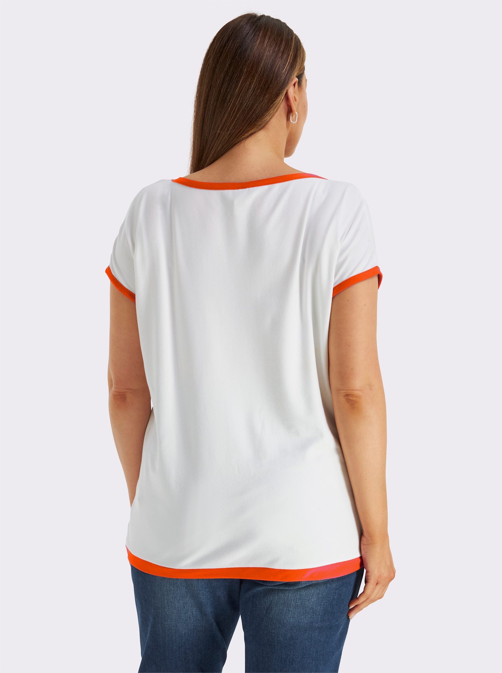 Print-Shirt mit U-Boot-Ausschnitt - ecru-orange-bedruckt