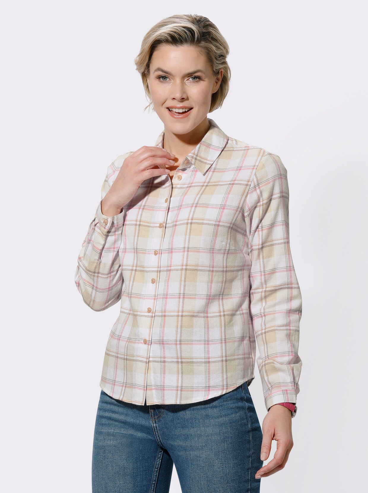 Flanellen blouse - ecru/oudroze geruit