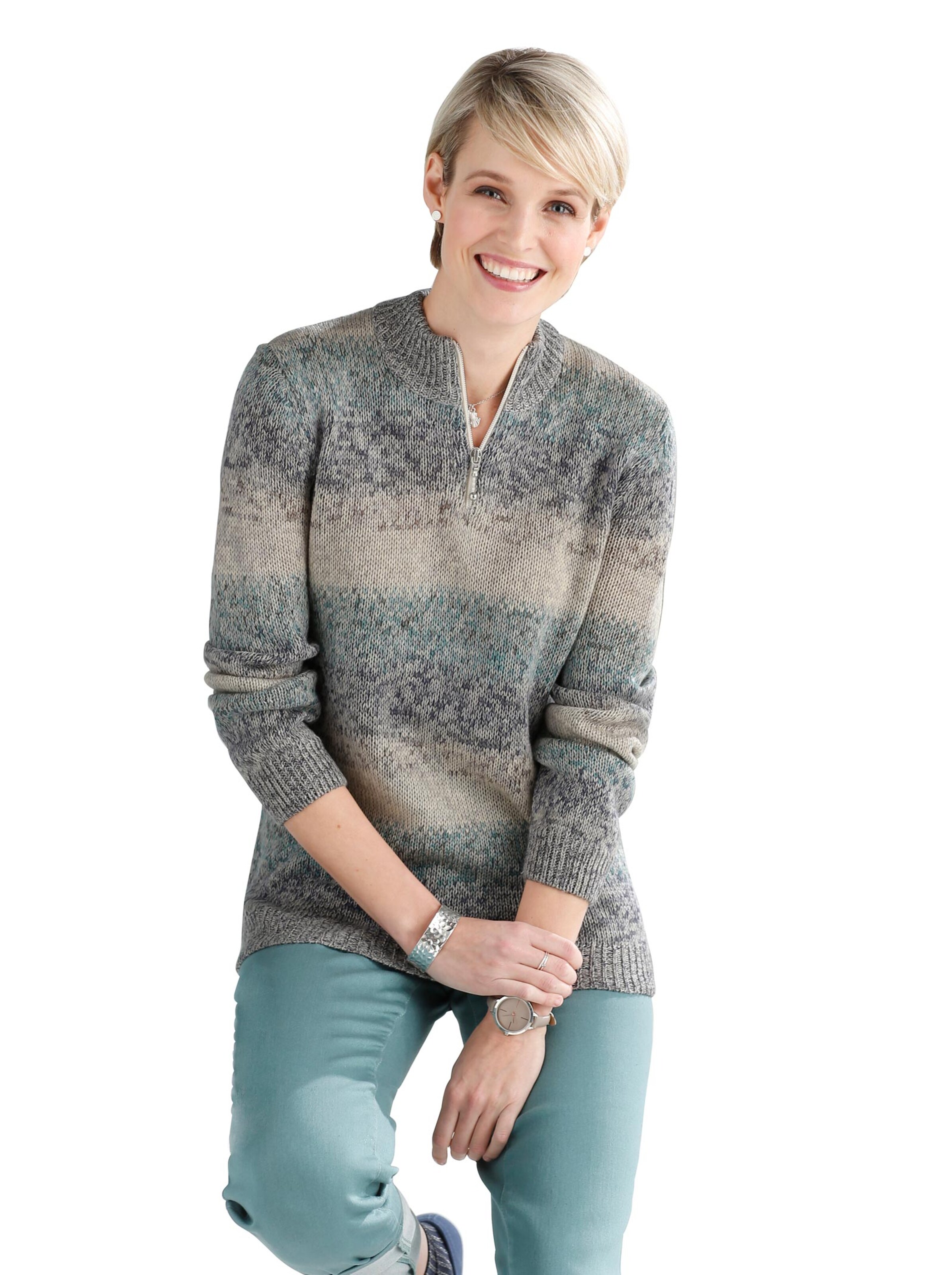 Pullover - wintertürkis-geringelt