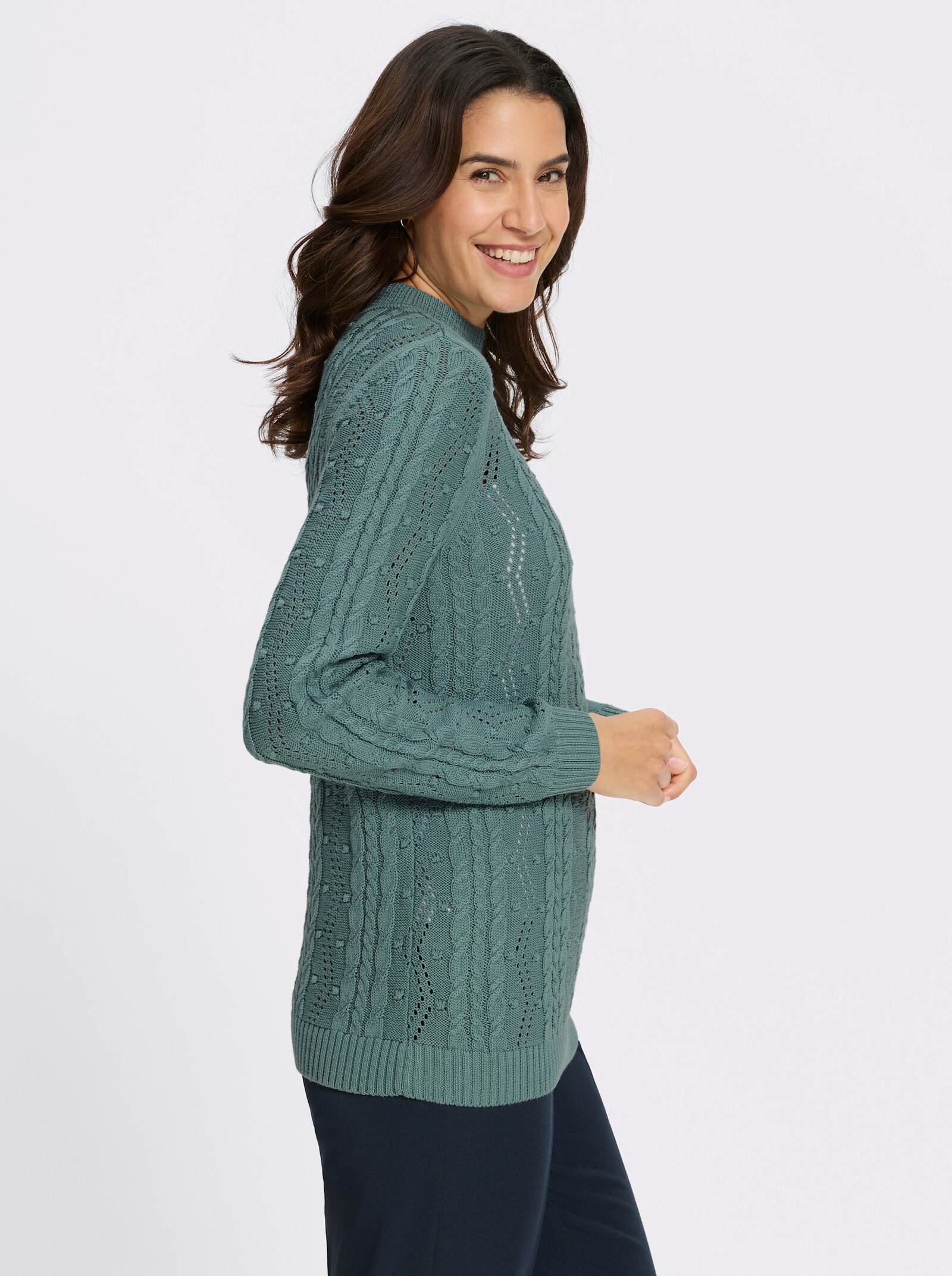 Stehkragenpullover mit Zopfmuster - jade
