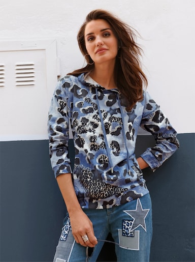 Sweatshirt - jeansblau-bedruckt