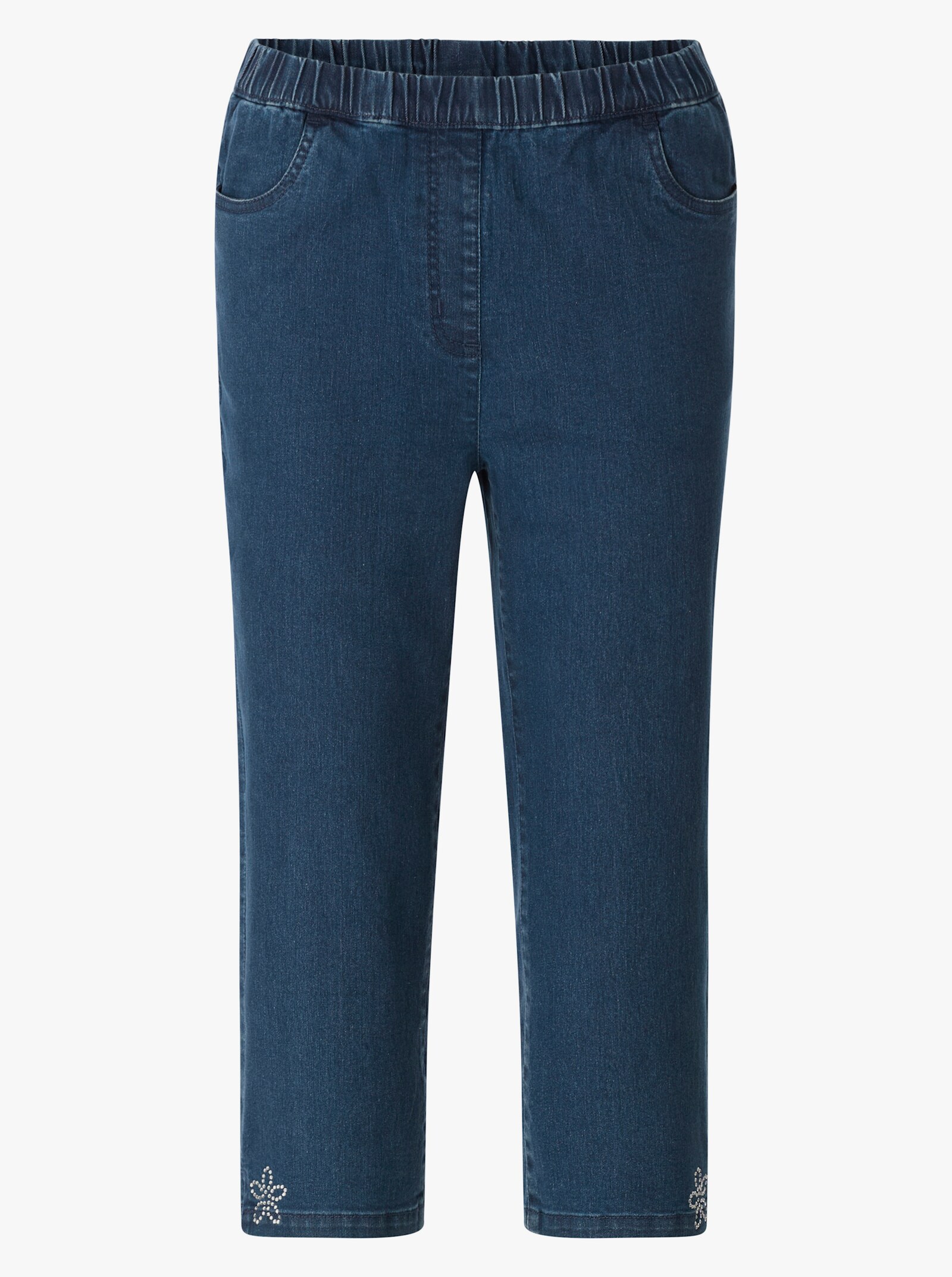 Caprijeans mit Glitzersteinchen-Deko - blue-stone-washed