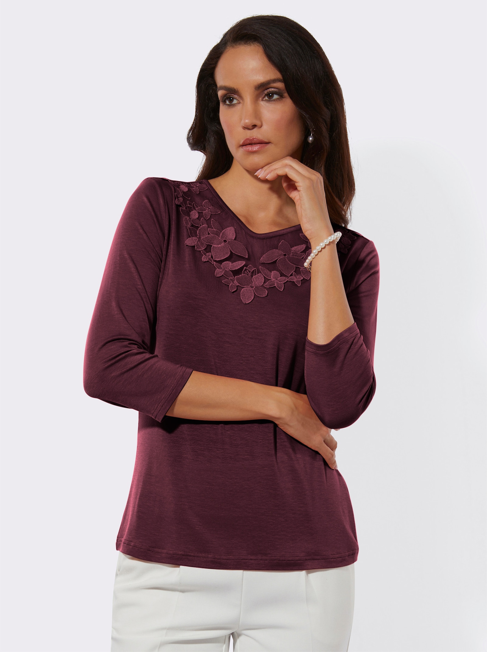 3/4-Arm-Shirt mit Mesh-Einsatz - burgund