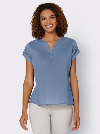 Blouse m. korte mouwen - blue-stonewashed