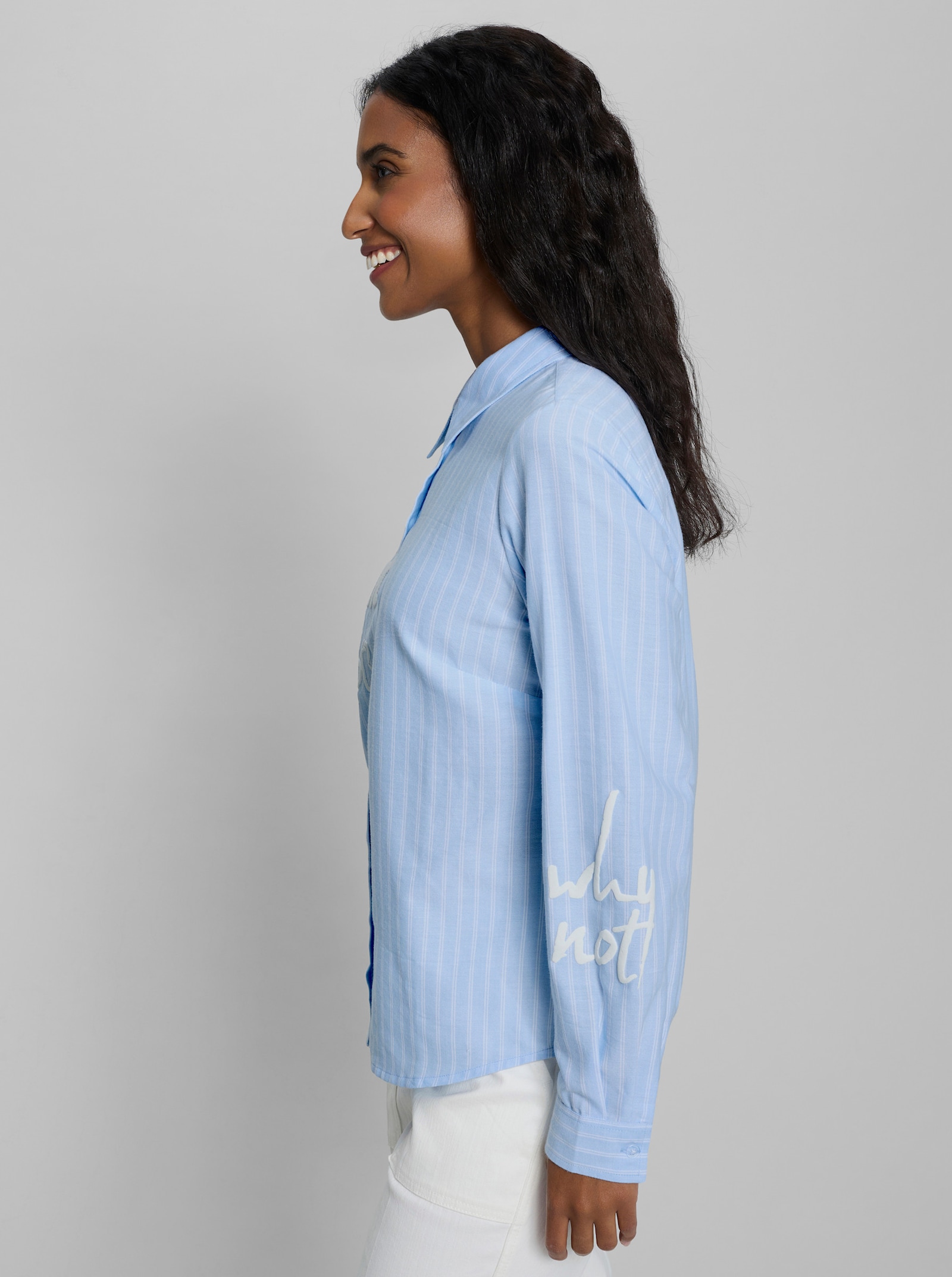 heine Hemdbluse mit Streifen - eisblau-ecru-gestreift