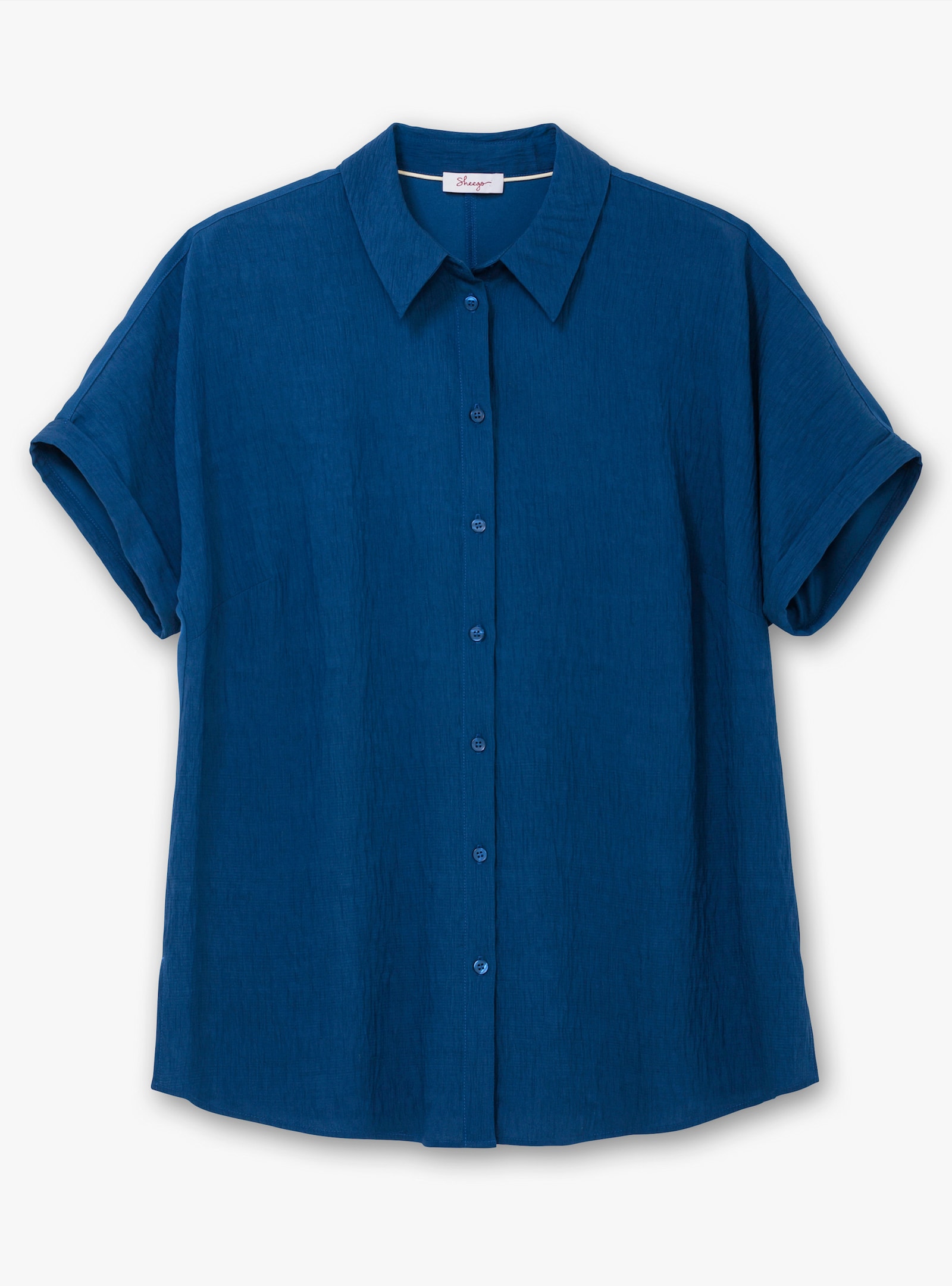 sheego Hemdbluse im Materialmix - blaubeere